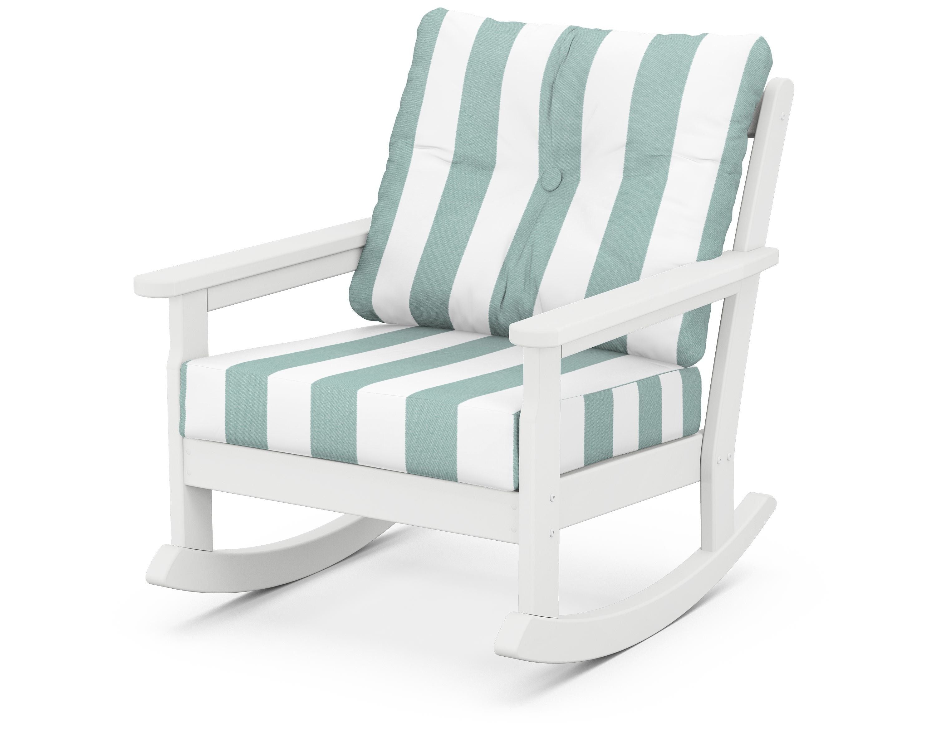 POLYWOOD® Vineyard Deep Seating Rocking Chair in White / Cabana Stripe Glacier Spa