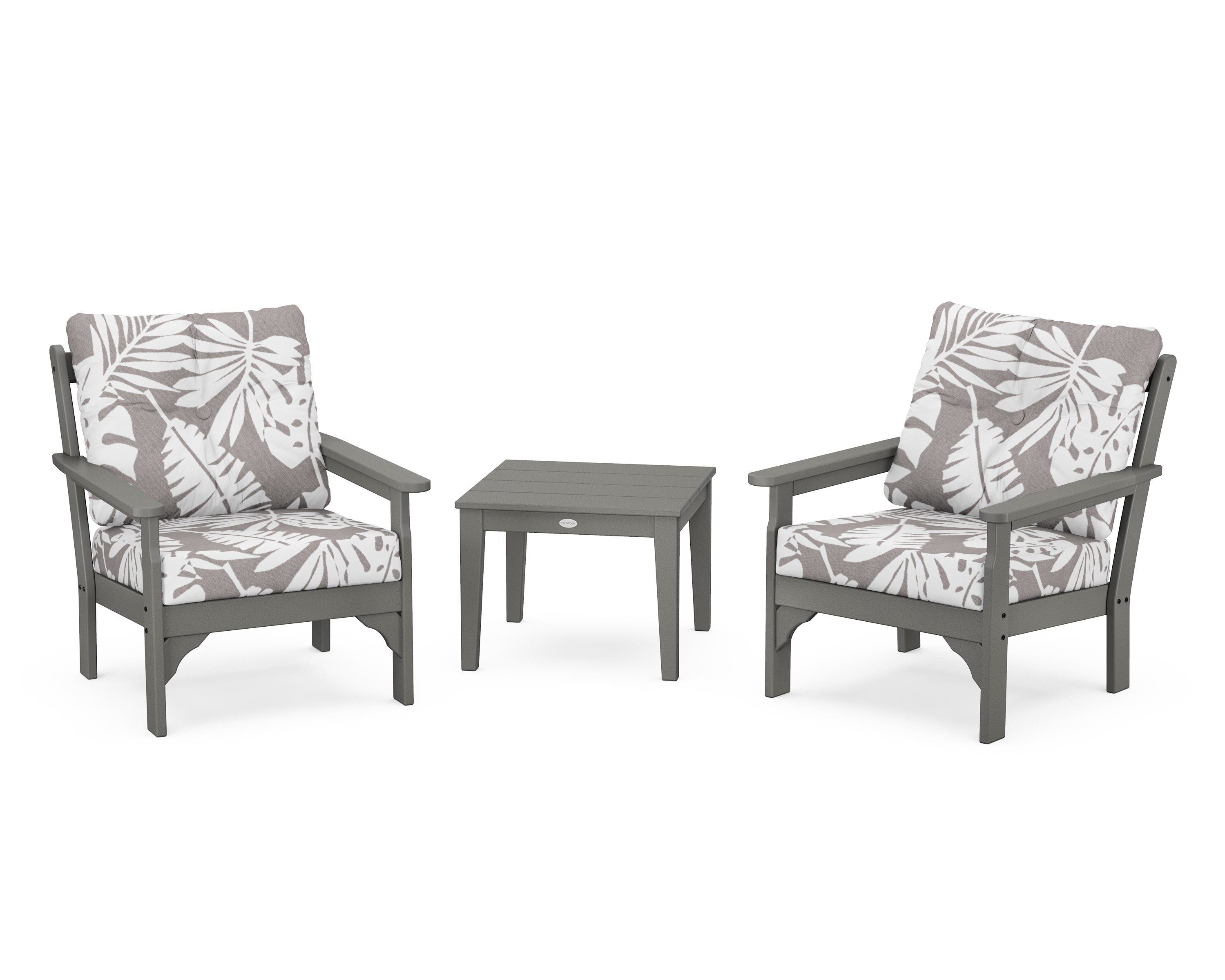POLYWOOD® Vineyard 3-Piece Deep Seating Set in Slate Grey / Leaf Grey Mist