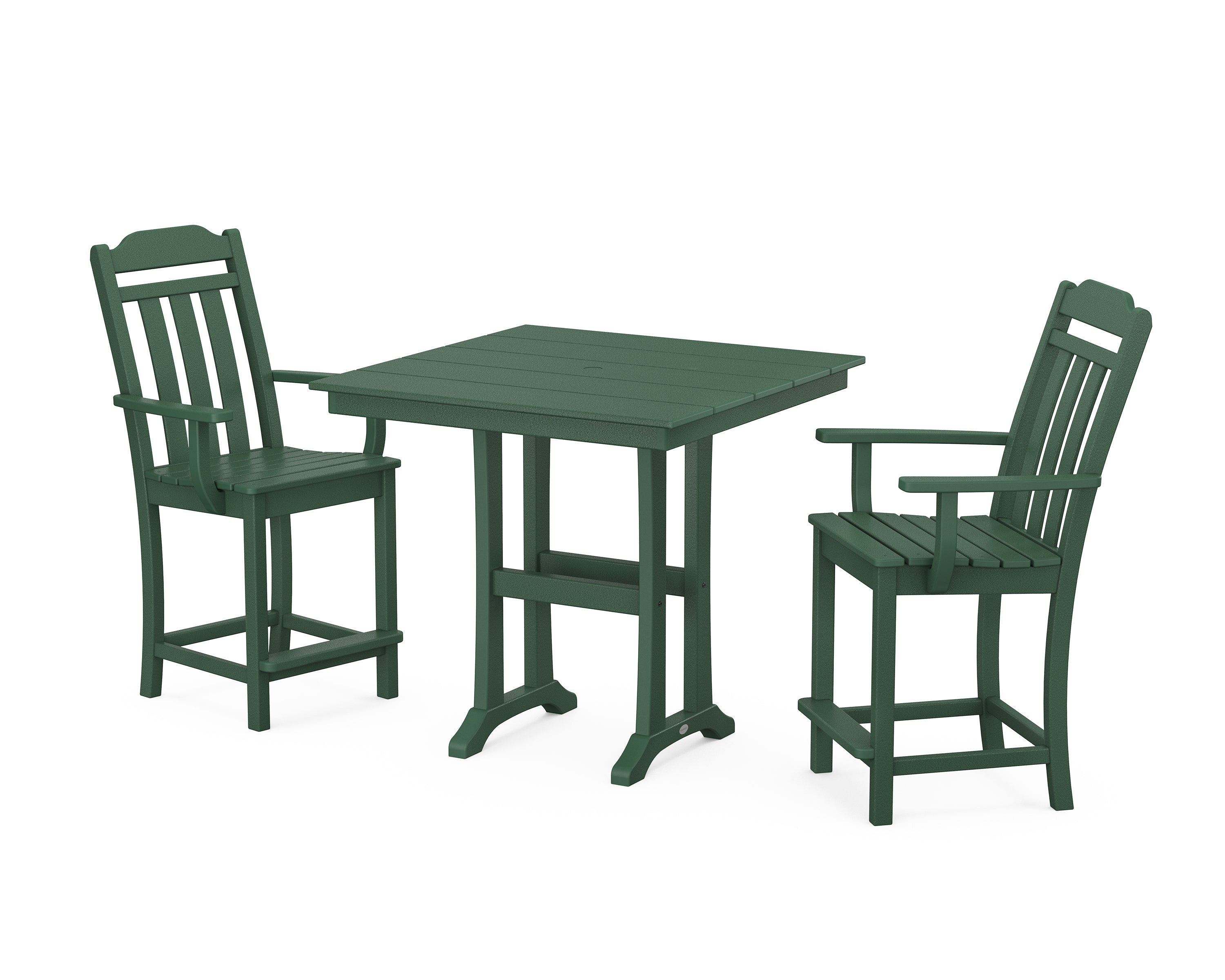 Country Living Cottage 3-Piece Farmhouse Counter Set with Trestle Legs in Green