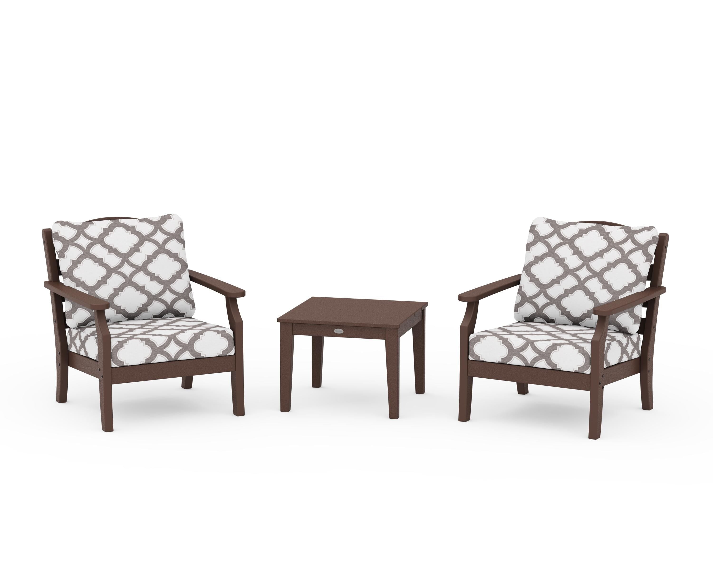 Draper James™ by POLYWOOD® Savannah 3-Piece Deep Seating Set in Mahogany / Trellis Grey Mist