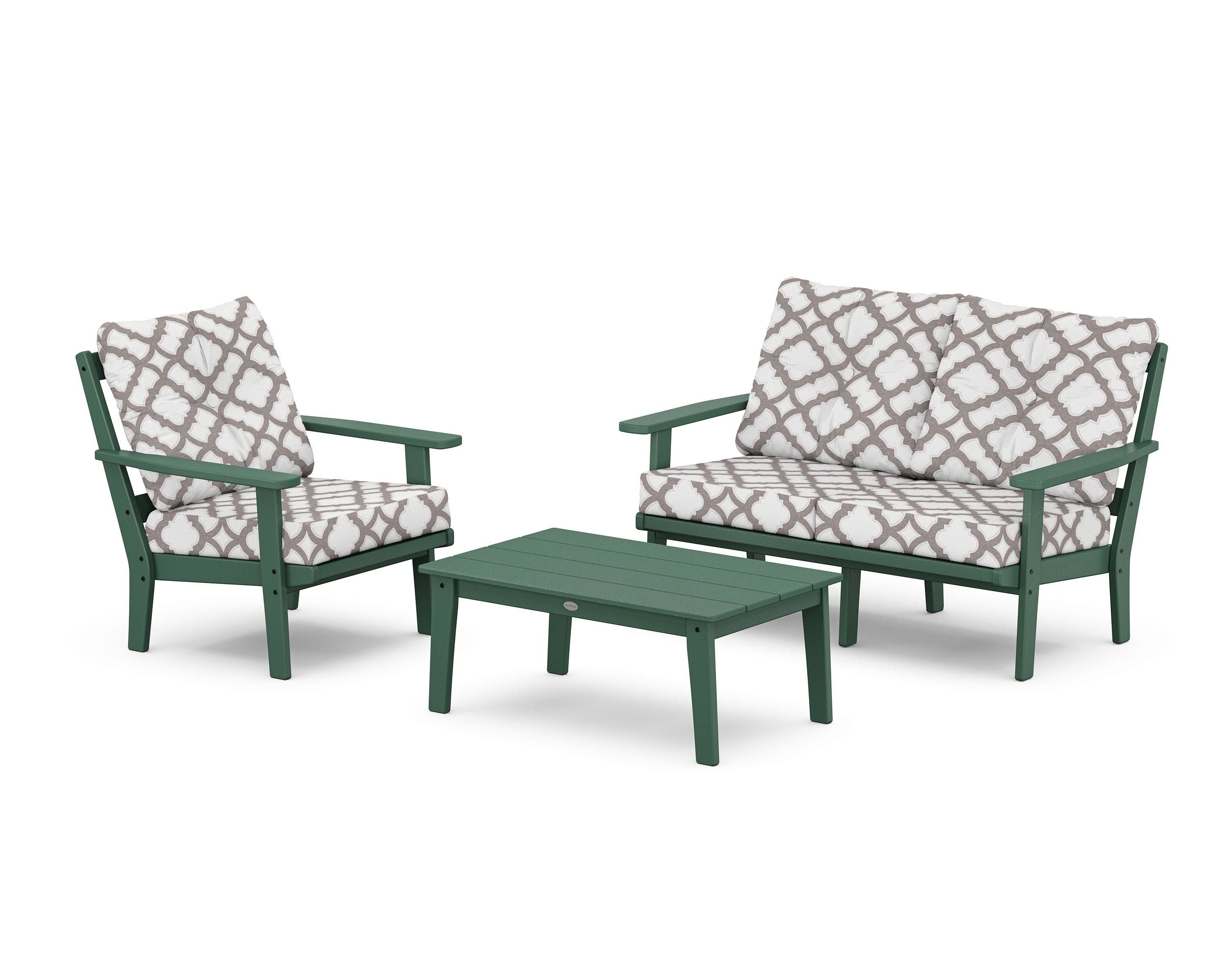 POLYWOOD® Prairie 3-Piece Deep Seating Set with Loveseat in Green / Trellis Grey Mist