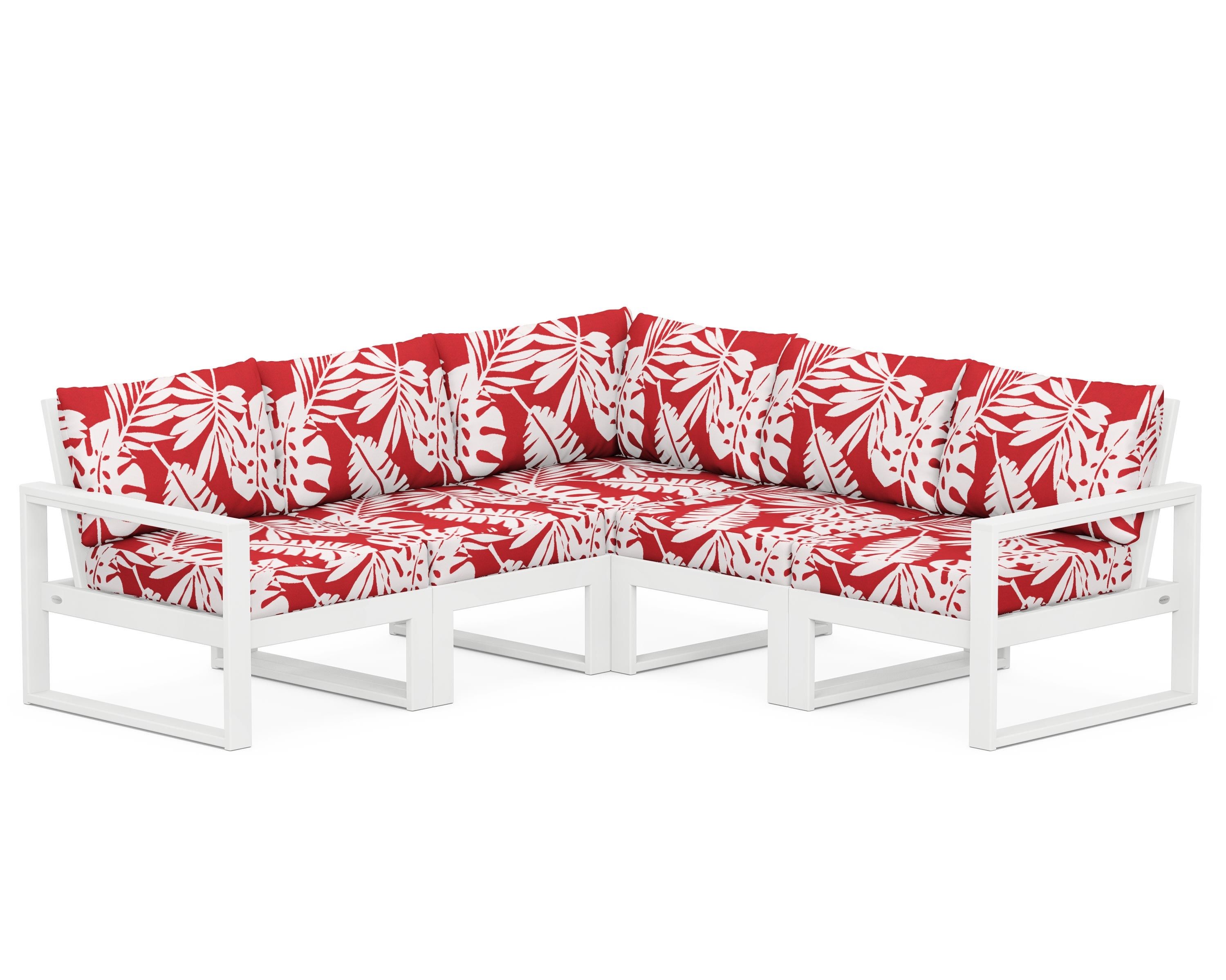 POLYWOOD® EDGE 5-Piece Modular Deep Seating Set in White / Leaf Crimson