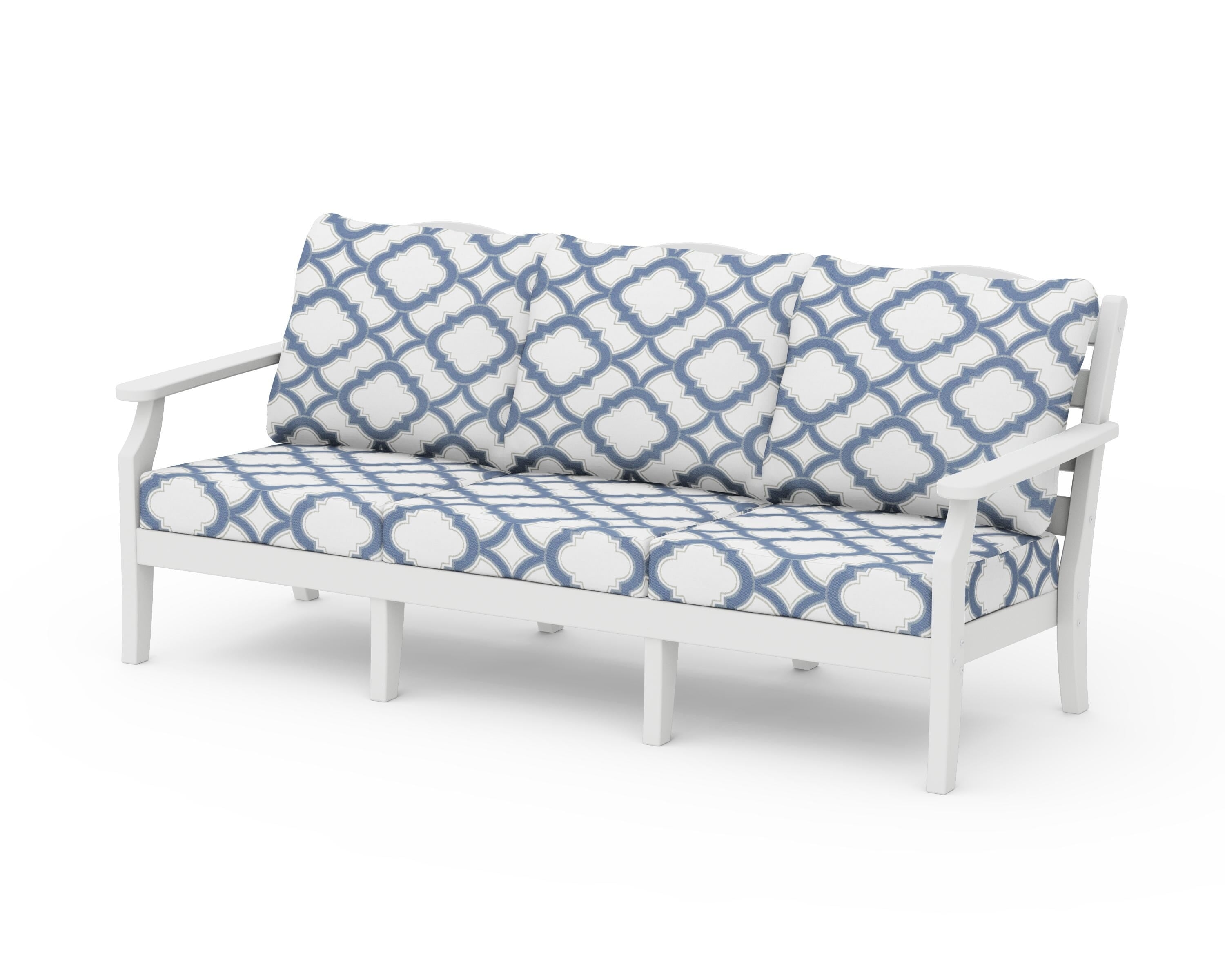 Draper James™ by POLYWOOD® Savannah Deep Seating Sofa in White / Trellis Sky Blue