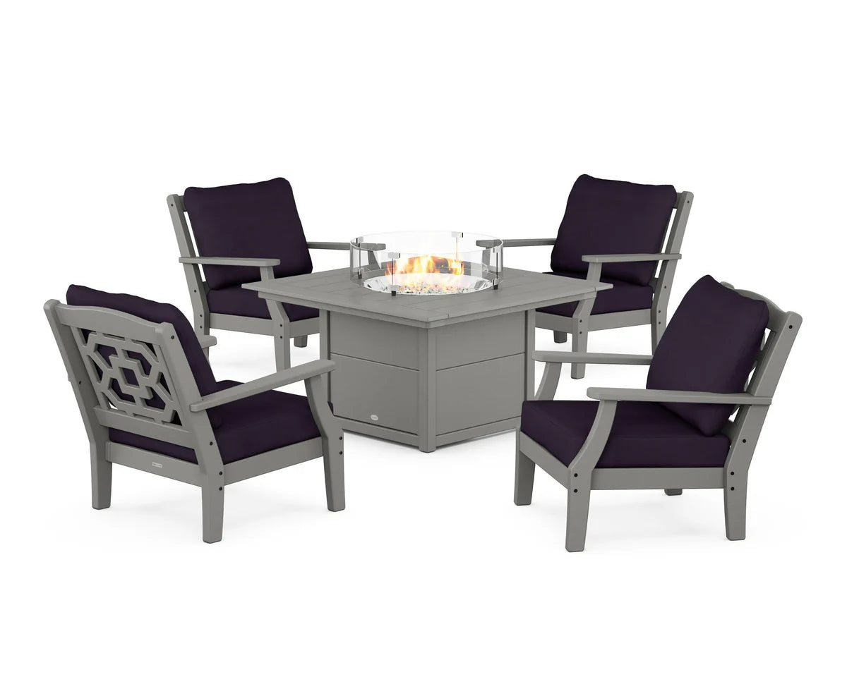 Chinoiserie 5-Piece Deep Seating Set with Fire Pit Table