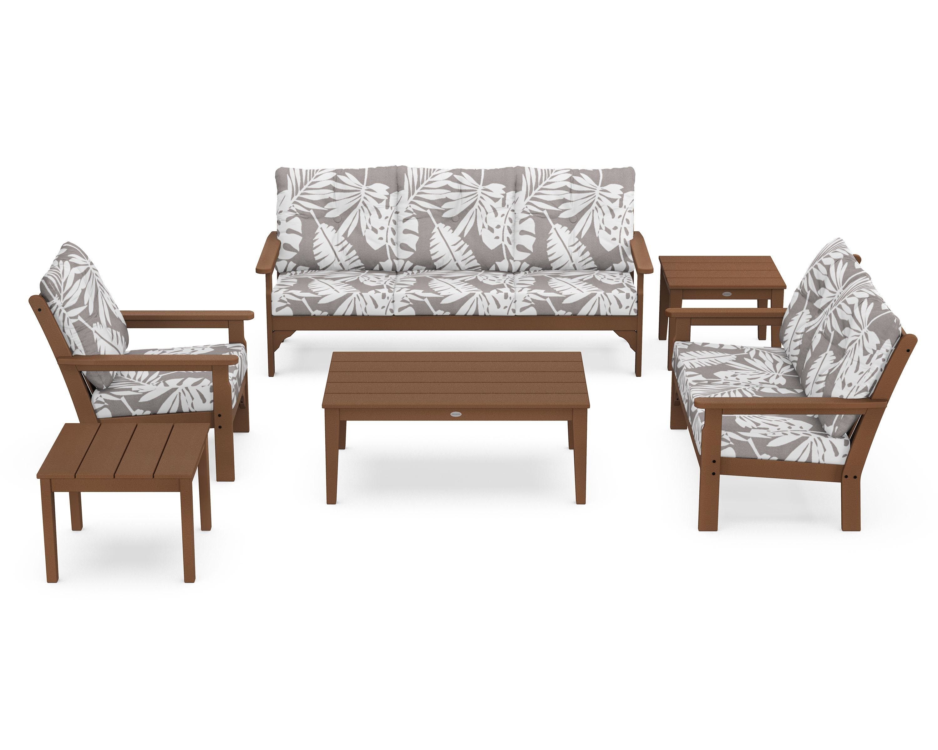 POLYWOOD® Vineyard 6-Piece Deep Seating Set in Teak / Leaf Grey Mist