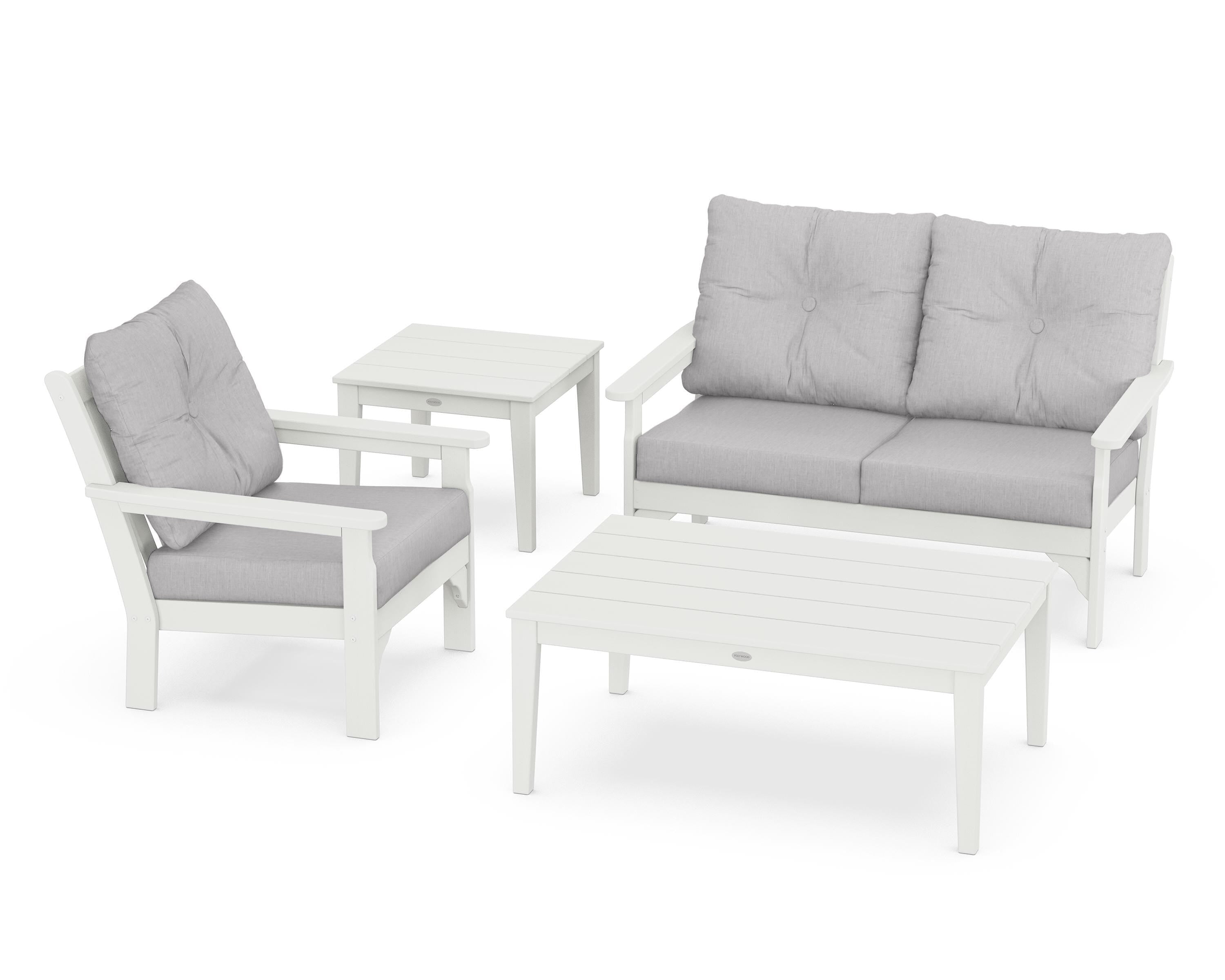 POLYWOOD® Vineyard 4-Piece Deep Seating Set in Vintage White / Granite