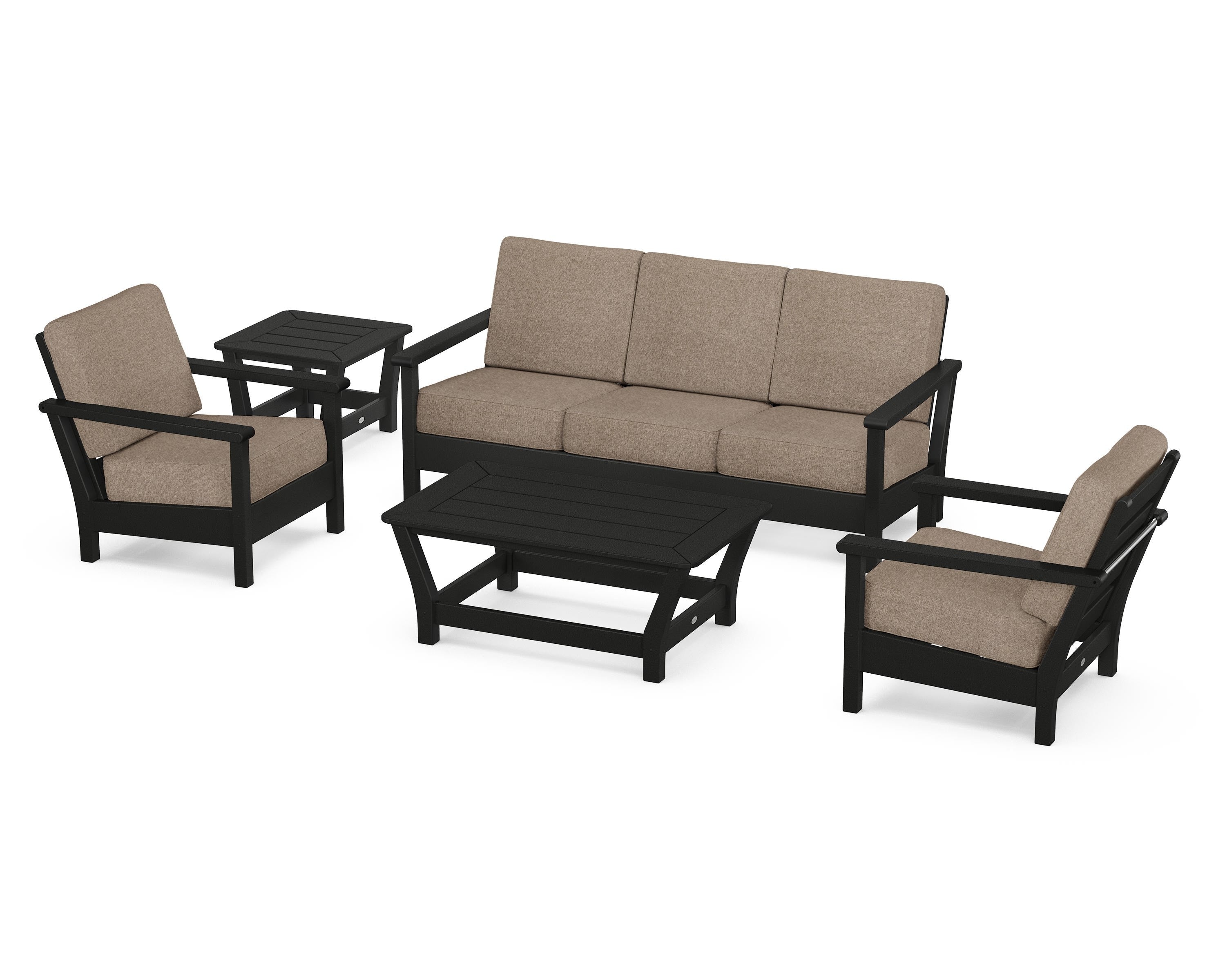 POLYWOOD® Harbour 5-Piece Deep Seating Set in Black / Spiced Burlap