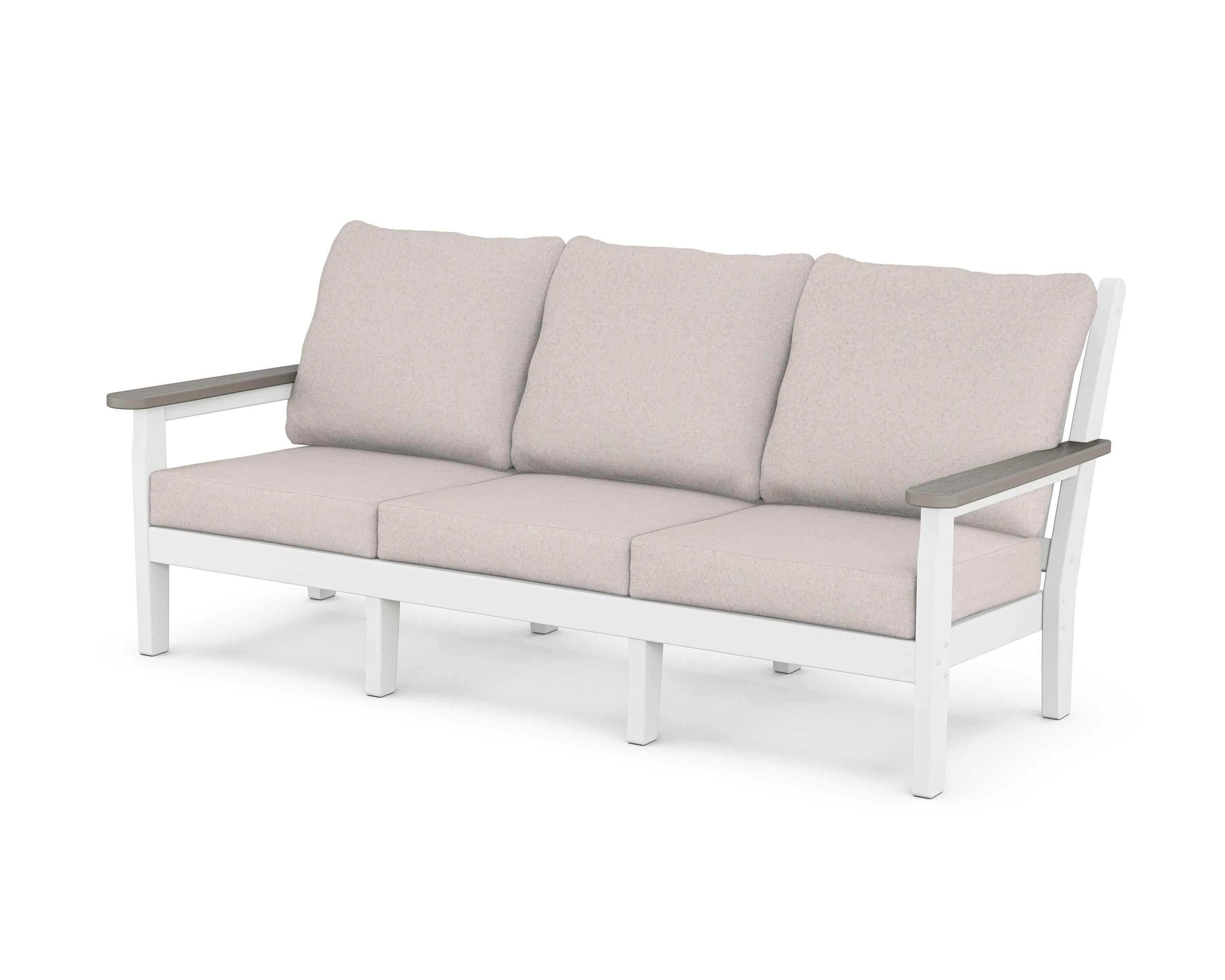 POLYWOOD® Chippendale Deep Seating Sofa in White / Driftwood / Dune Burlap