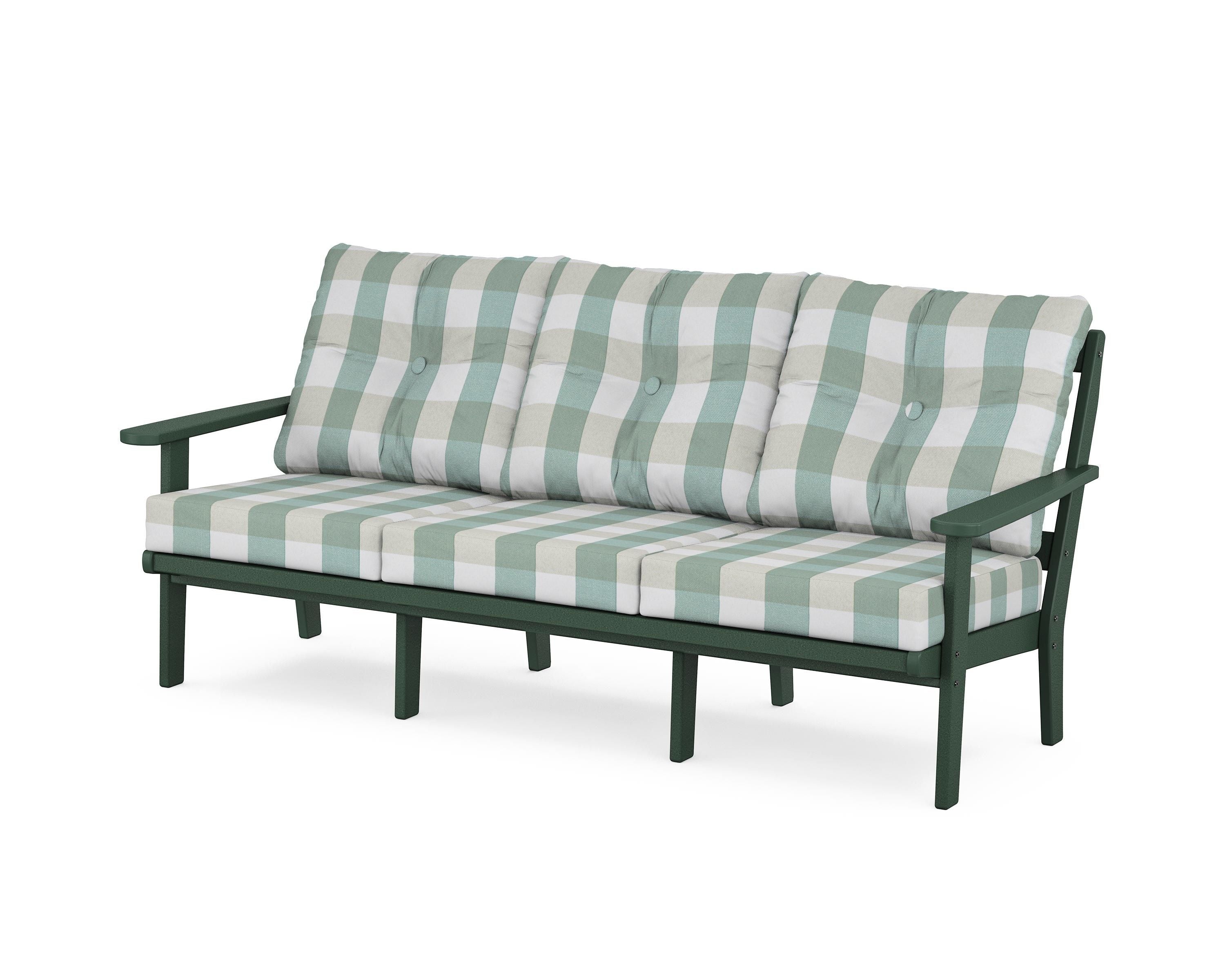 POLYWOOD® Mission Deep Seating Sofa in Green / Buffalo Plaid Glacier Spa