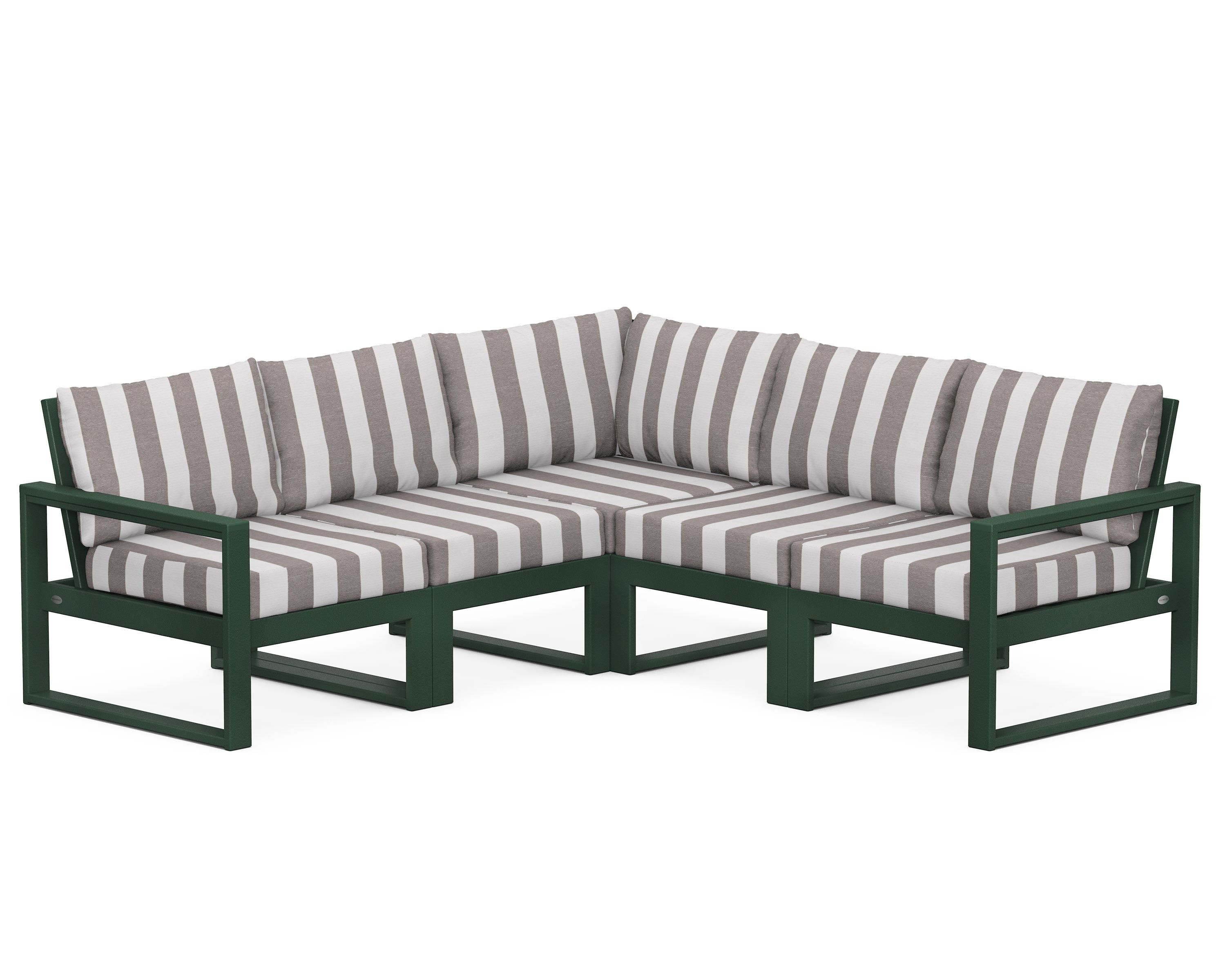 POLYWOOD® EDGE 5-Piece Modular Deep Seating Set in Green / Cabana Stripe Grey Mist