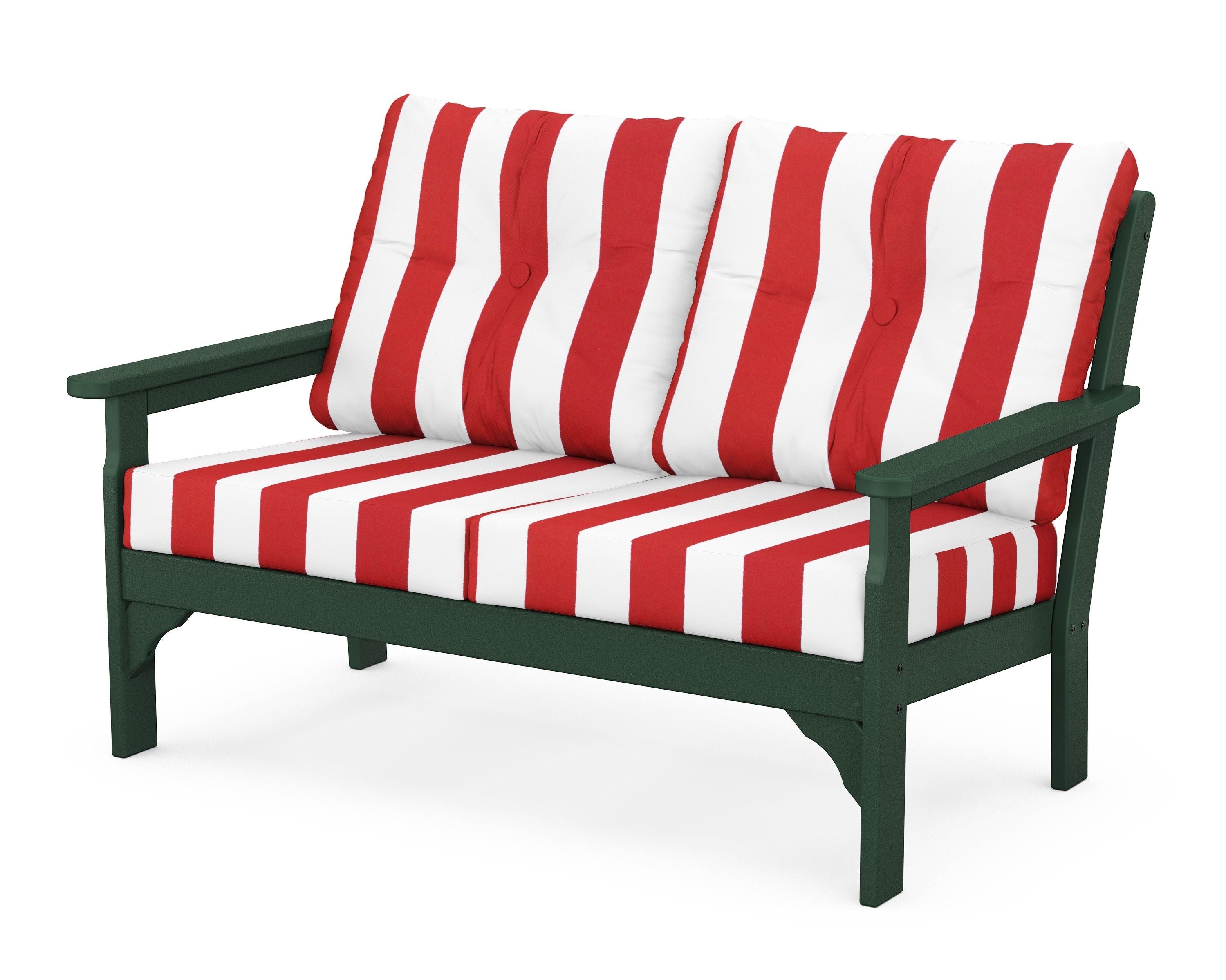 POLYWOOD® Vineyard Deep Seating Loveseat in Green / Cabana Stripe Crimson