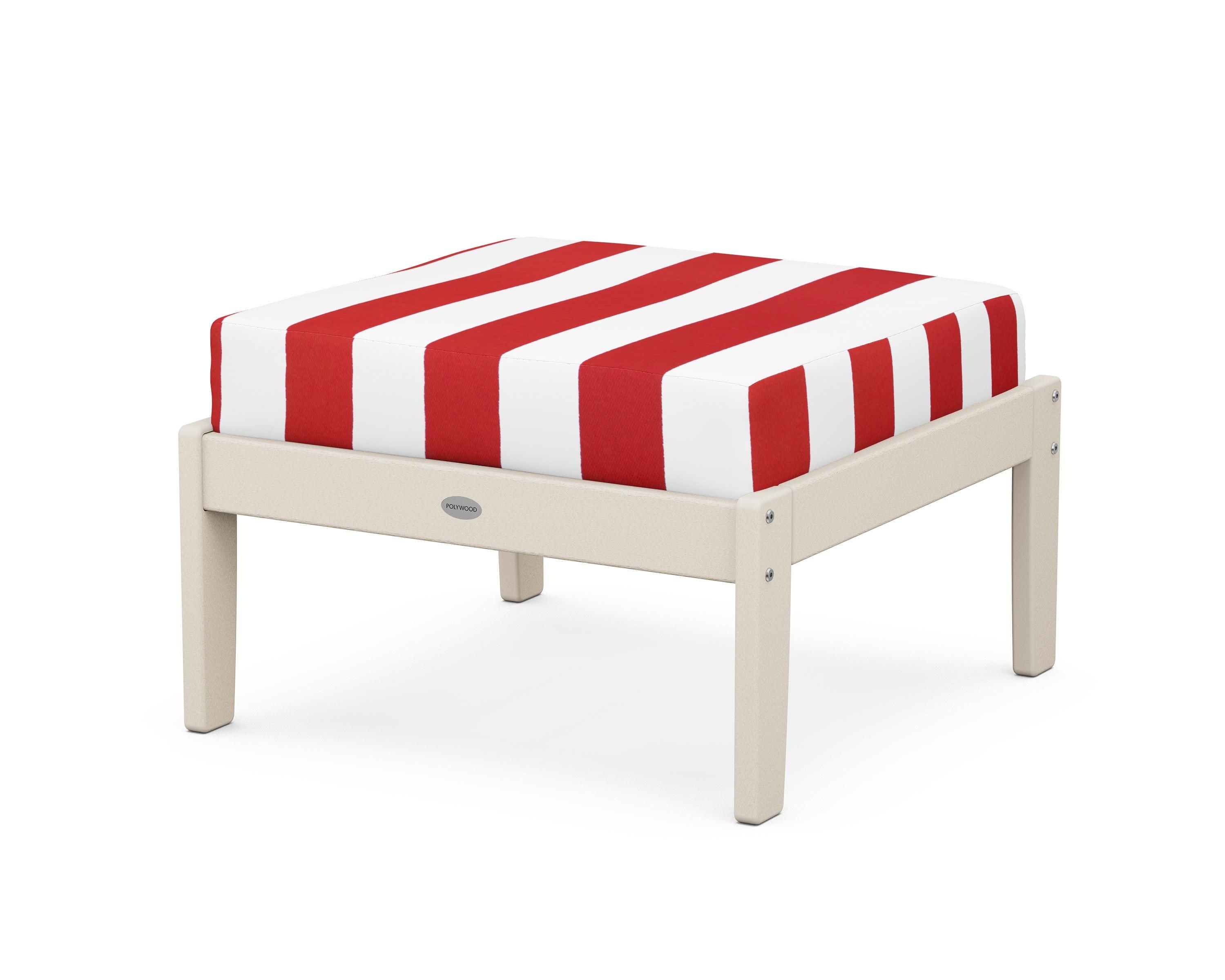 POLYWOOD® Braxton Deep Seating Ottoman in Sand / Cabana Stripe Crimson