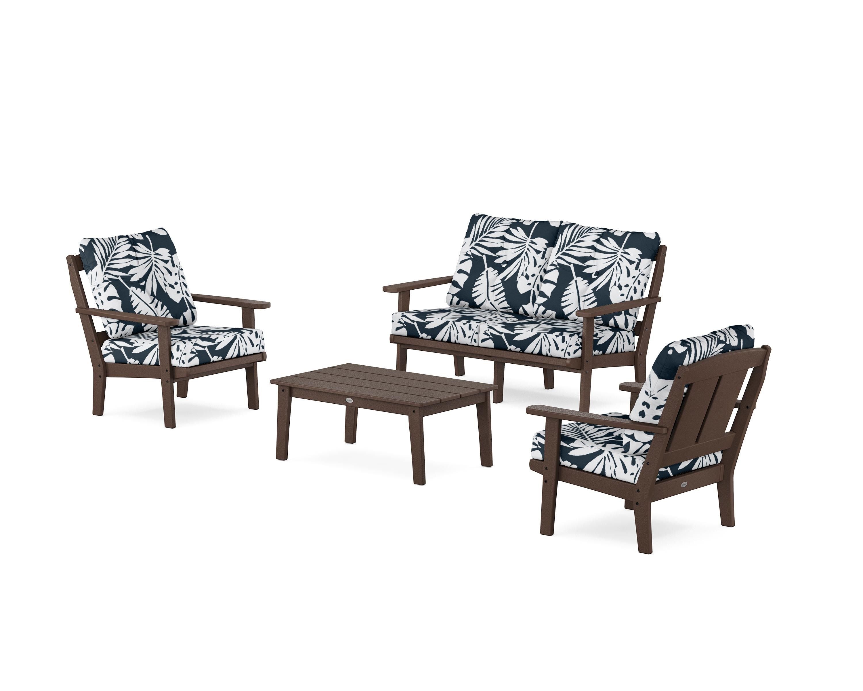 POLYWOOD® Mission 4-Piece Deep Seating Set with Loveseat in Mahogany / Leaf Marine Indigo
