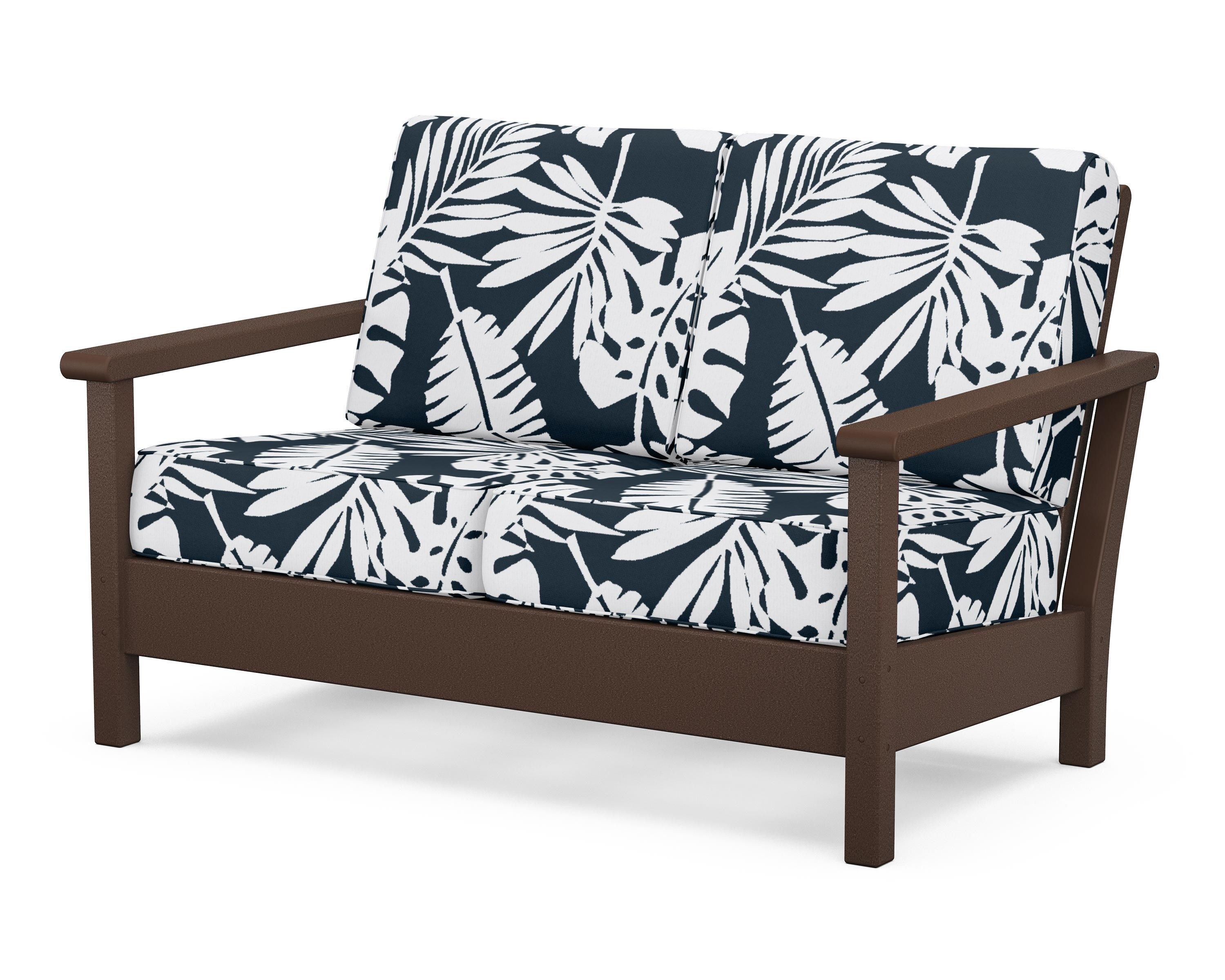POLYWOOD® Harbour Deep Seating Loveseat in Mahogany / Leaf Marine Indigo