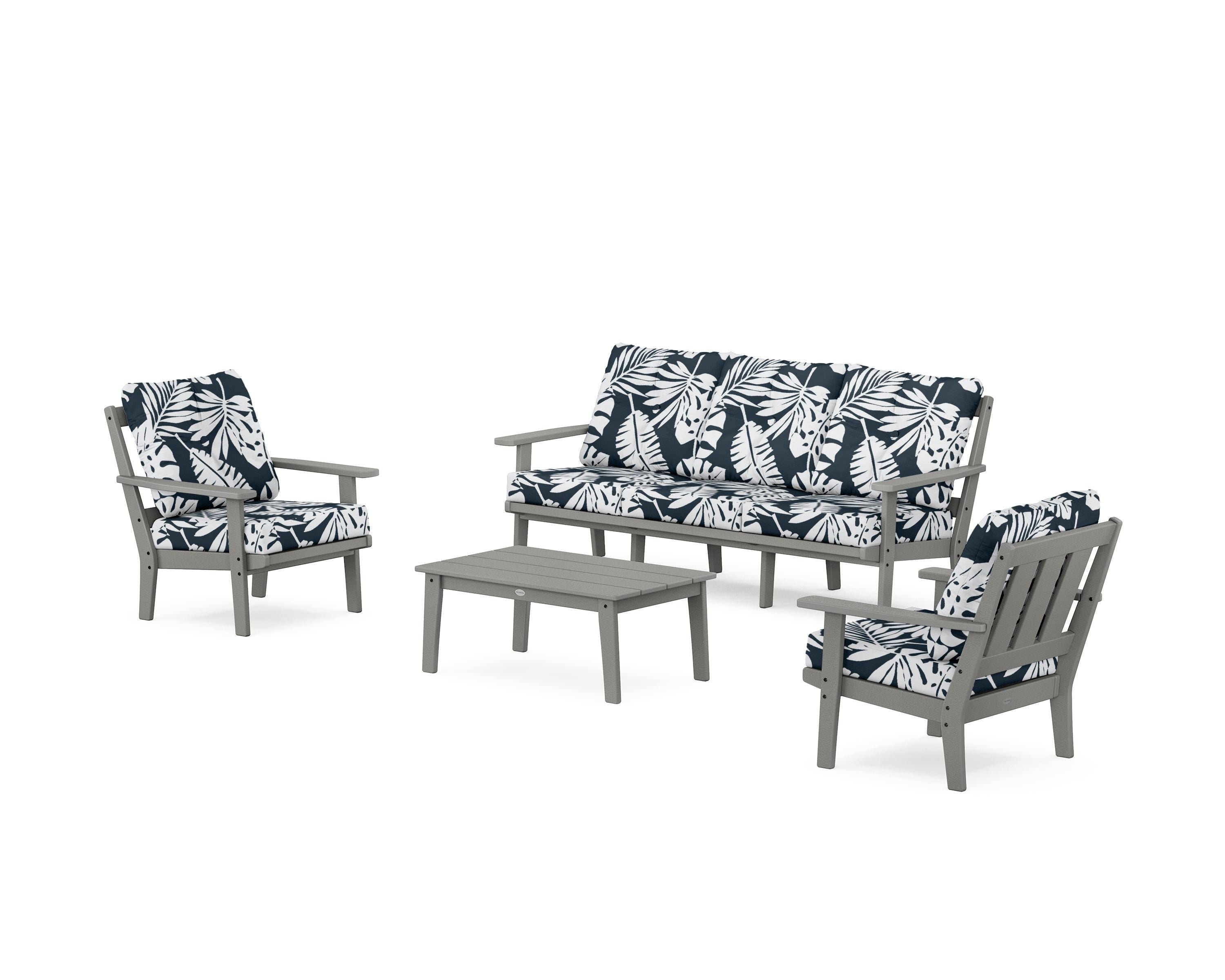 POLYWOOD® Oxford 4-Piece Deep Seating Set with Sofa in Slate Grey / Leaf Marine Indigo