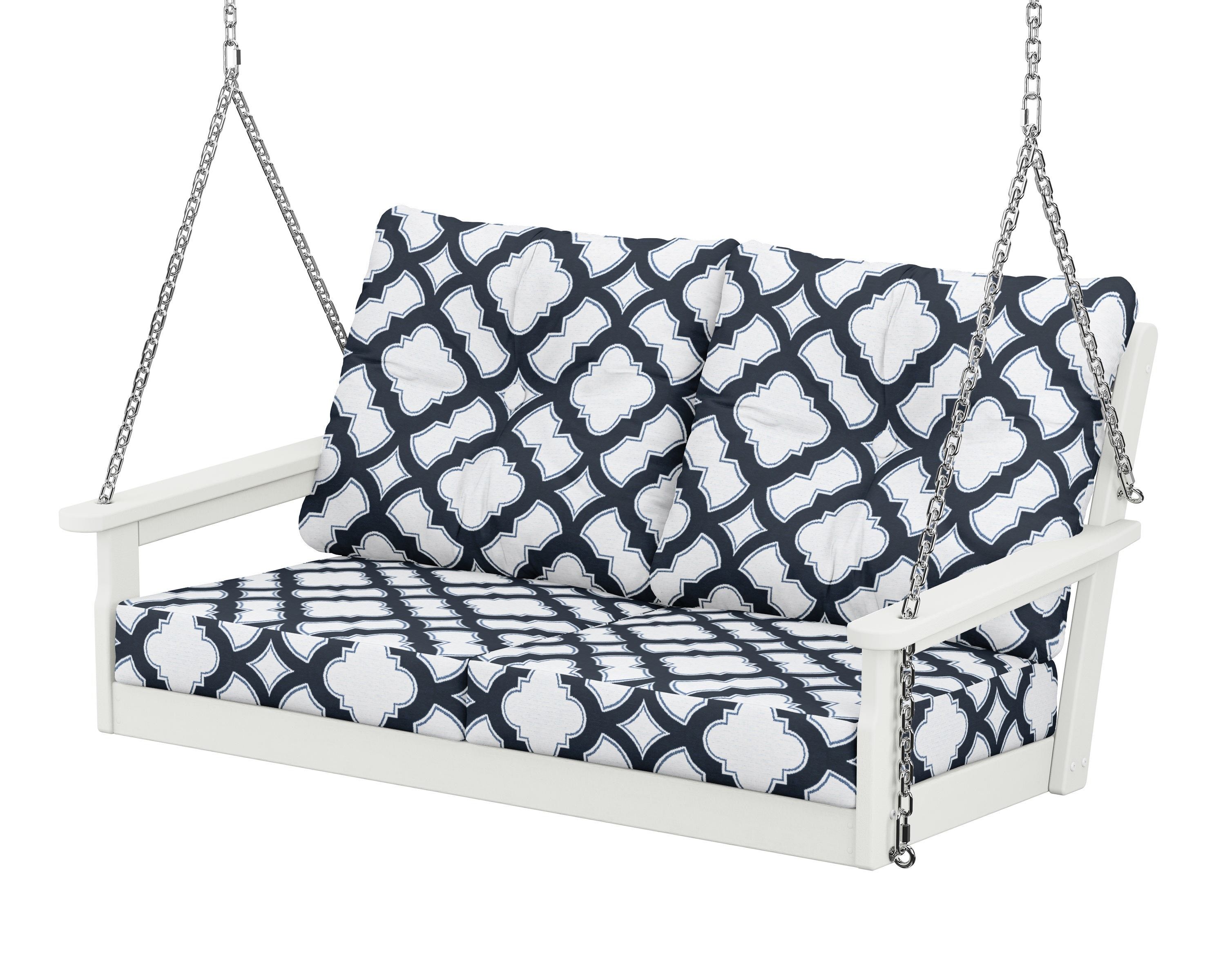 POLYWOOD® Vineyard Deep Seating Swing in Vintage White / Trellis Marine Indigo