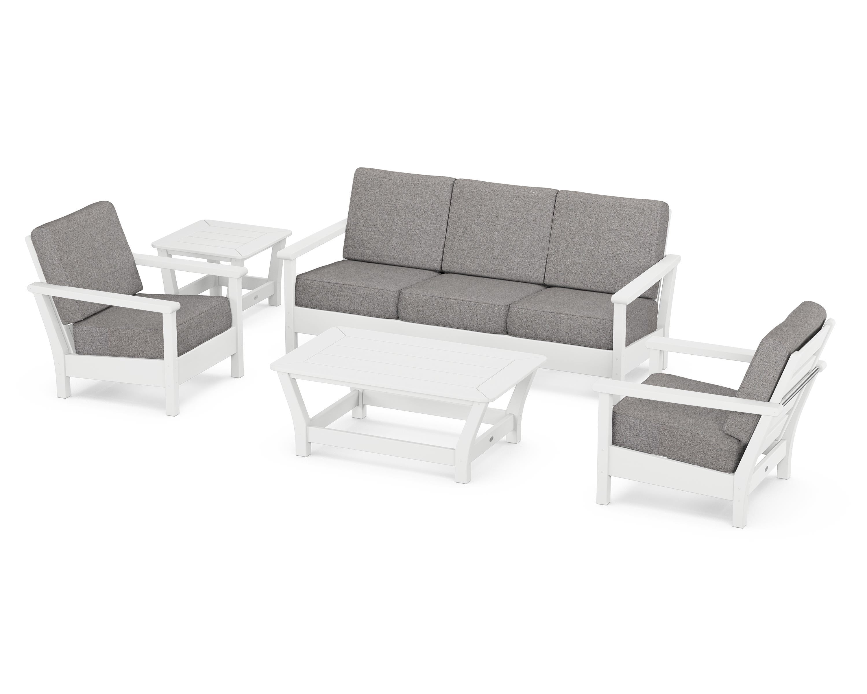 POLYWOOD® Harbour 5-Piece Deep Seating Set in White / Grey Mist