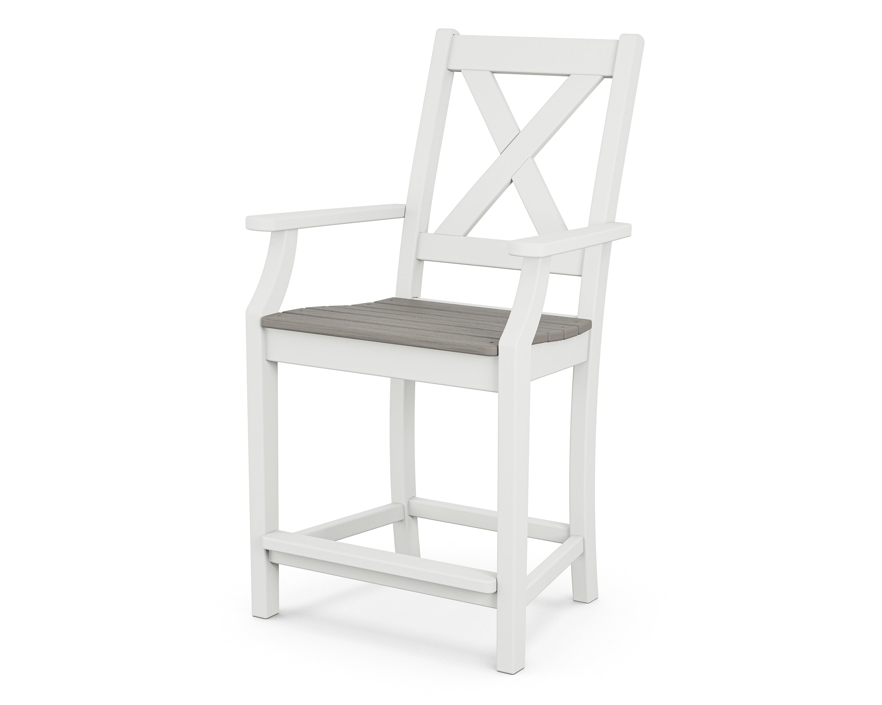 POLYWOOD® Braxton Counter Arm Chair in White / Driftwood