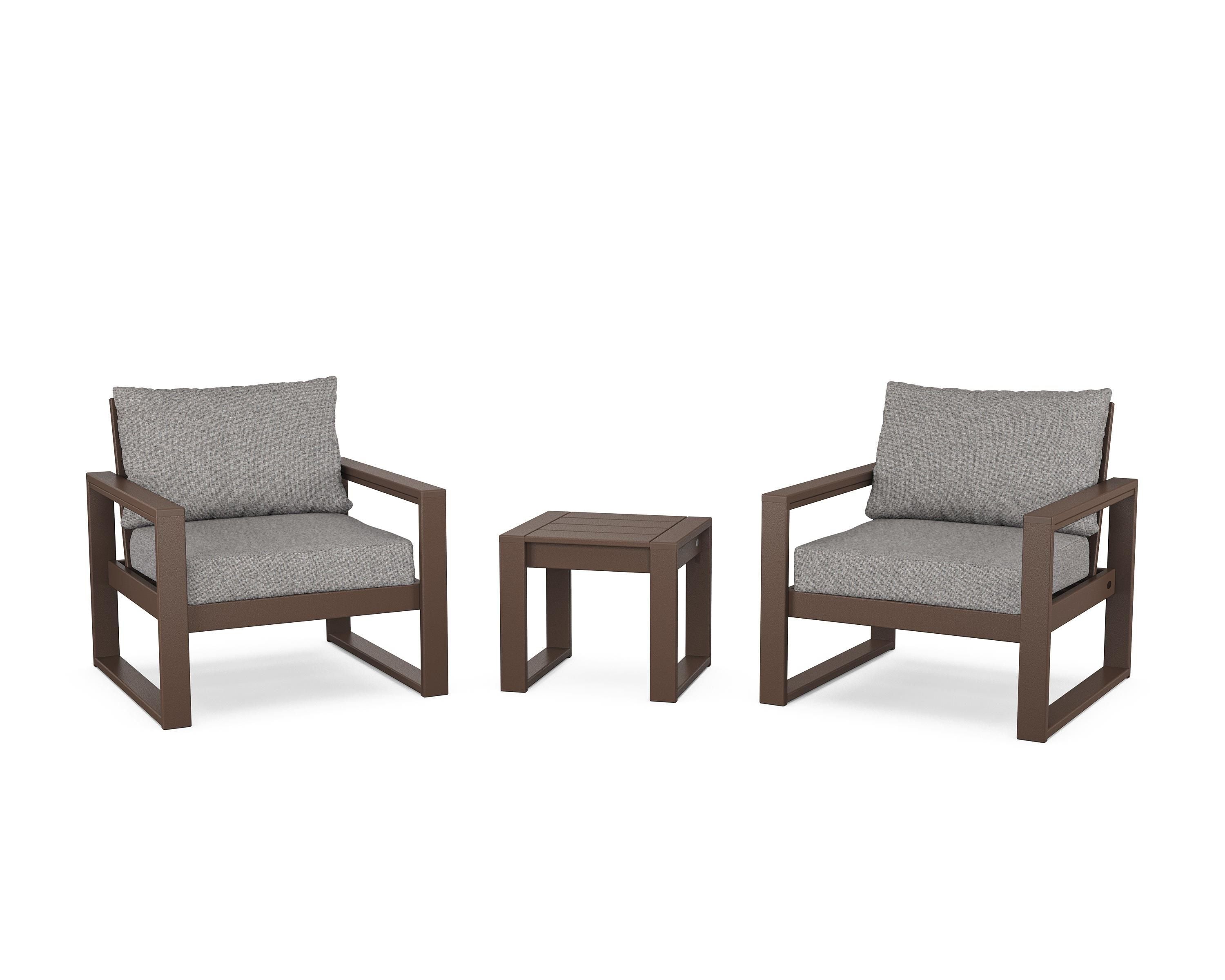 POLYWOOD® EDGE Sectional 3-Piece Deep Seating Set in Mahogany / Grey Mist
