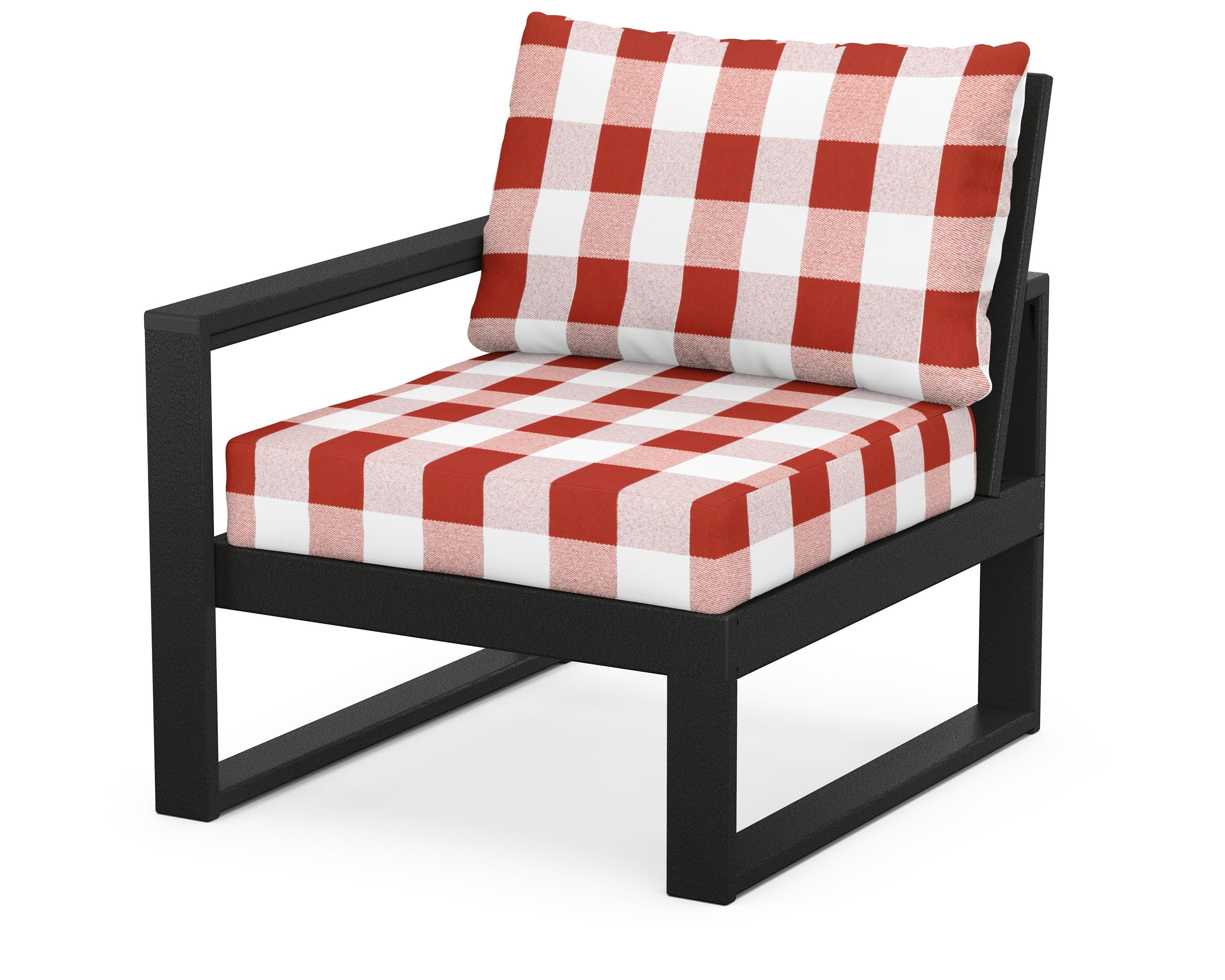 POLYWOOD® EDGE Modular Left Arm Chair in Black / Buffalo Plaid Crimson