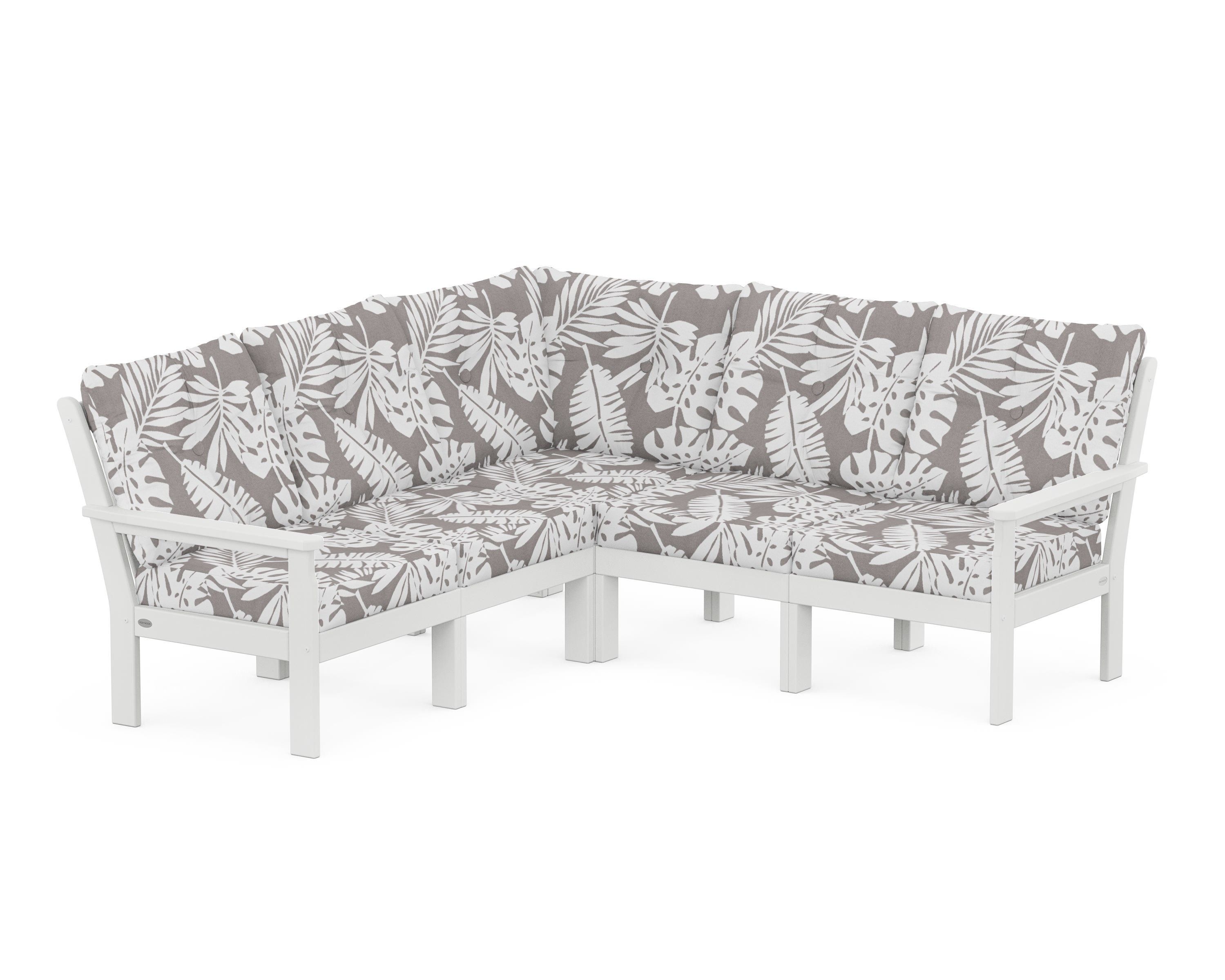 POLYWOOD® Vineyard 5-Piece Sectional in White / Leaf Grey Mist