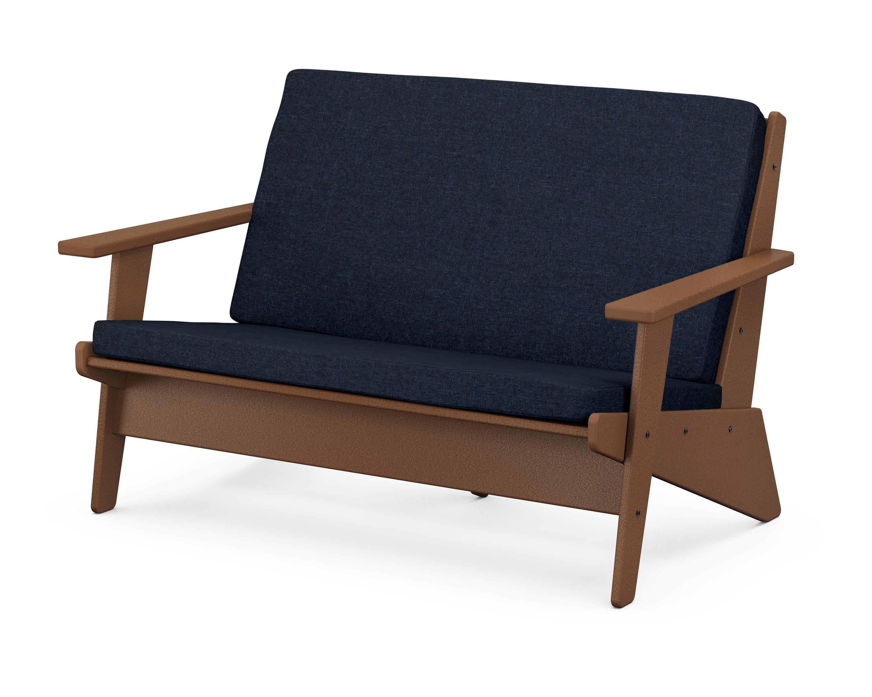 POLYWOOD® Riviera Modern Lounge Loveseat in Teak / Marine Indigo