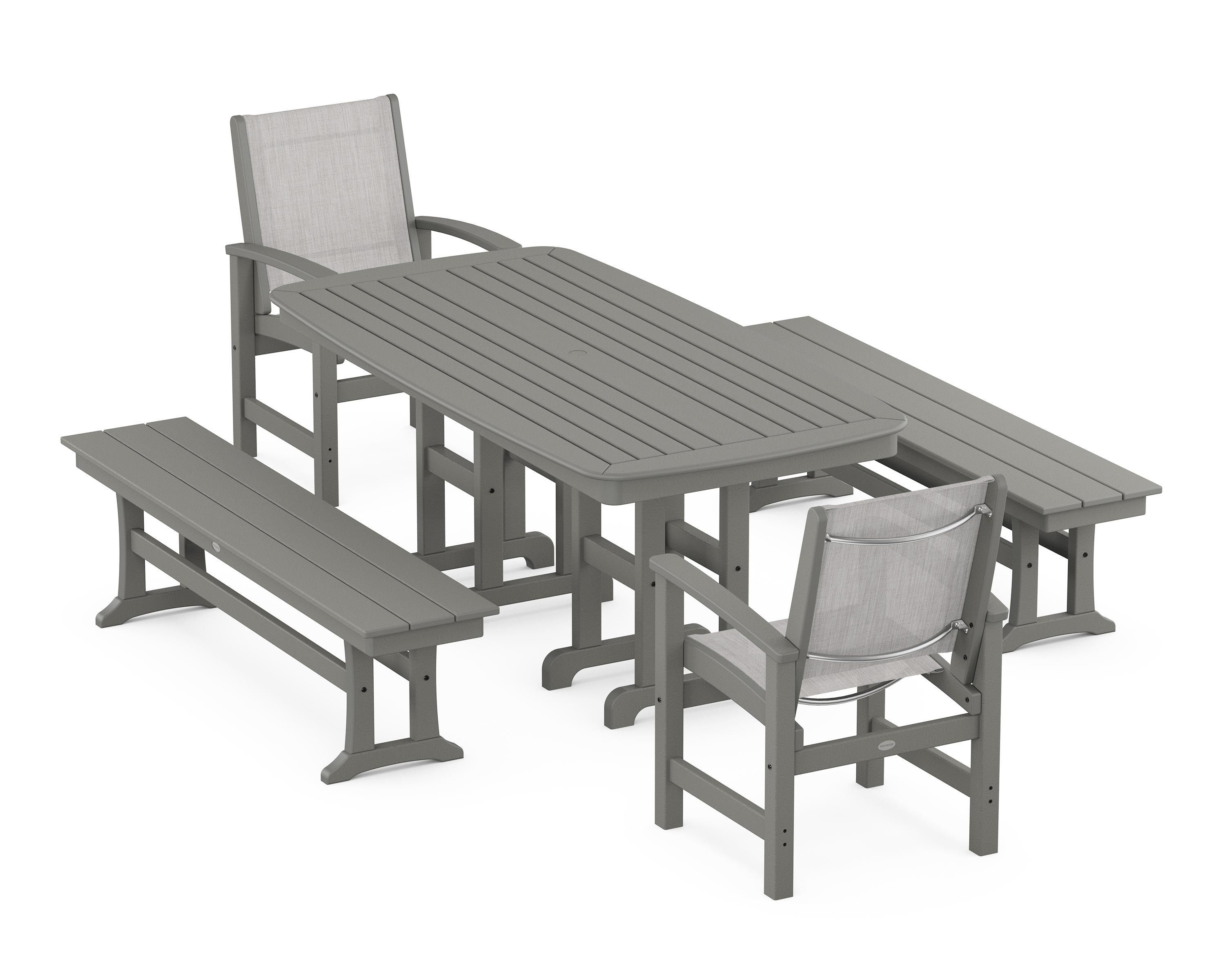 POLYWOOD® Coastal 5-Piece Dining Set in Slate Grey / Parchment Sling