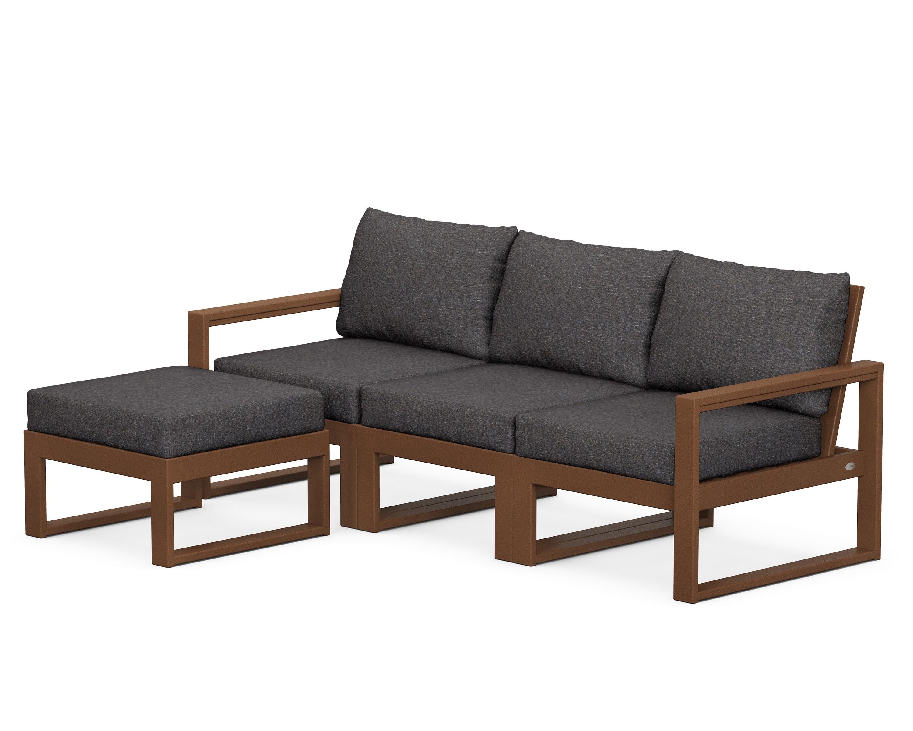 POLYWOOD® EDGE 4-Piece Modular Deep Seating Set with Ottoman in Teak / Ash Charcoal
