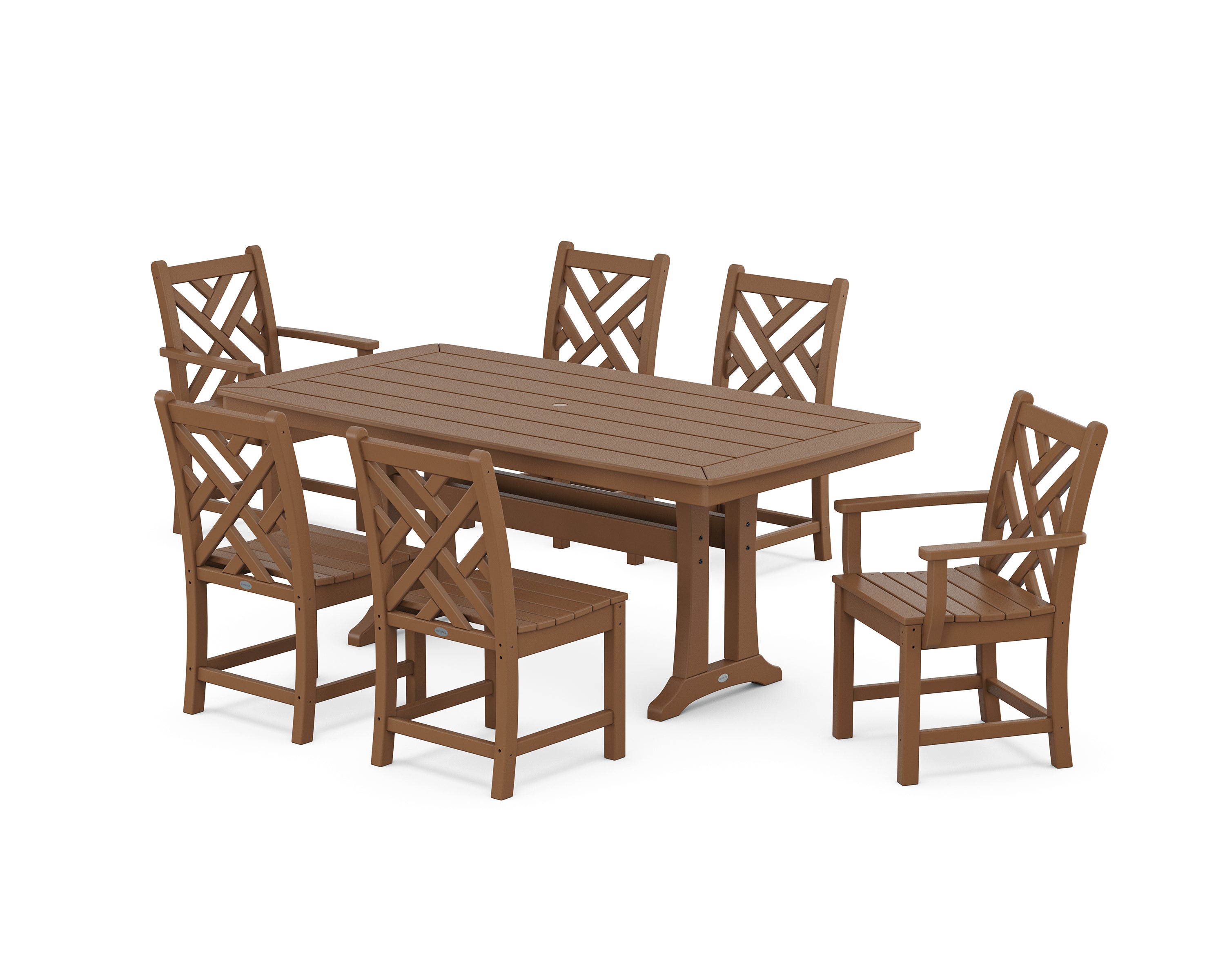 POLYWOOD® Chippendale 7-Piece Dining Set with Trestle Legs in Teak