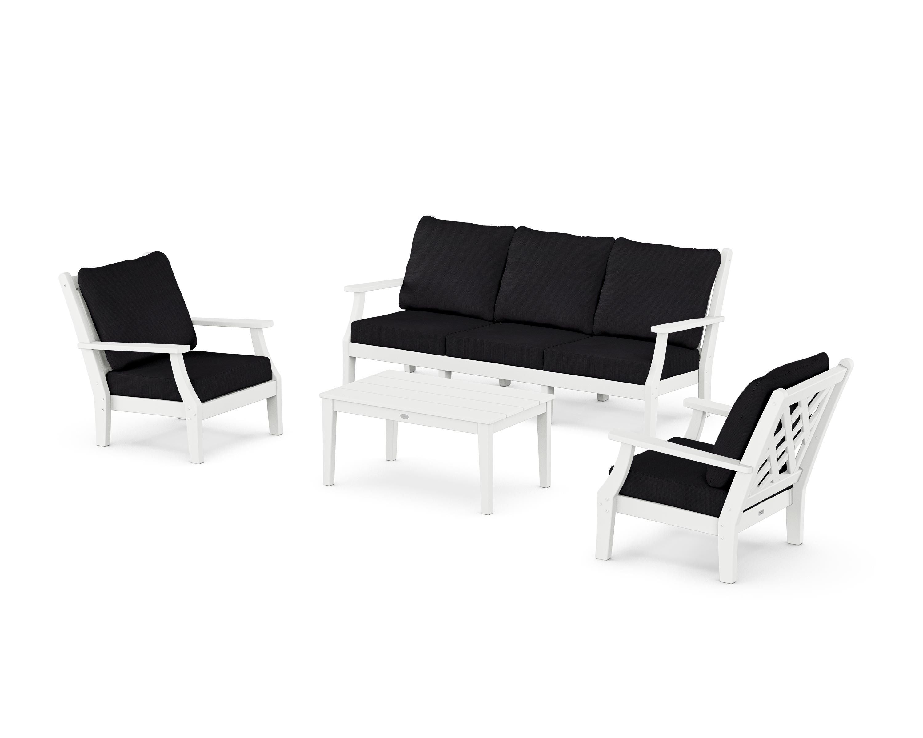 Country Living Wovendale 4-Piece Deep Seating Set with Sofa in White / Midnight Linen