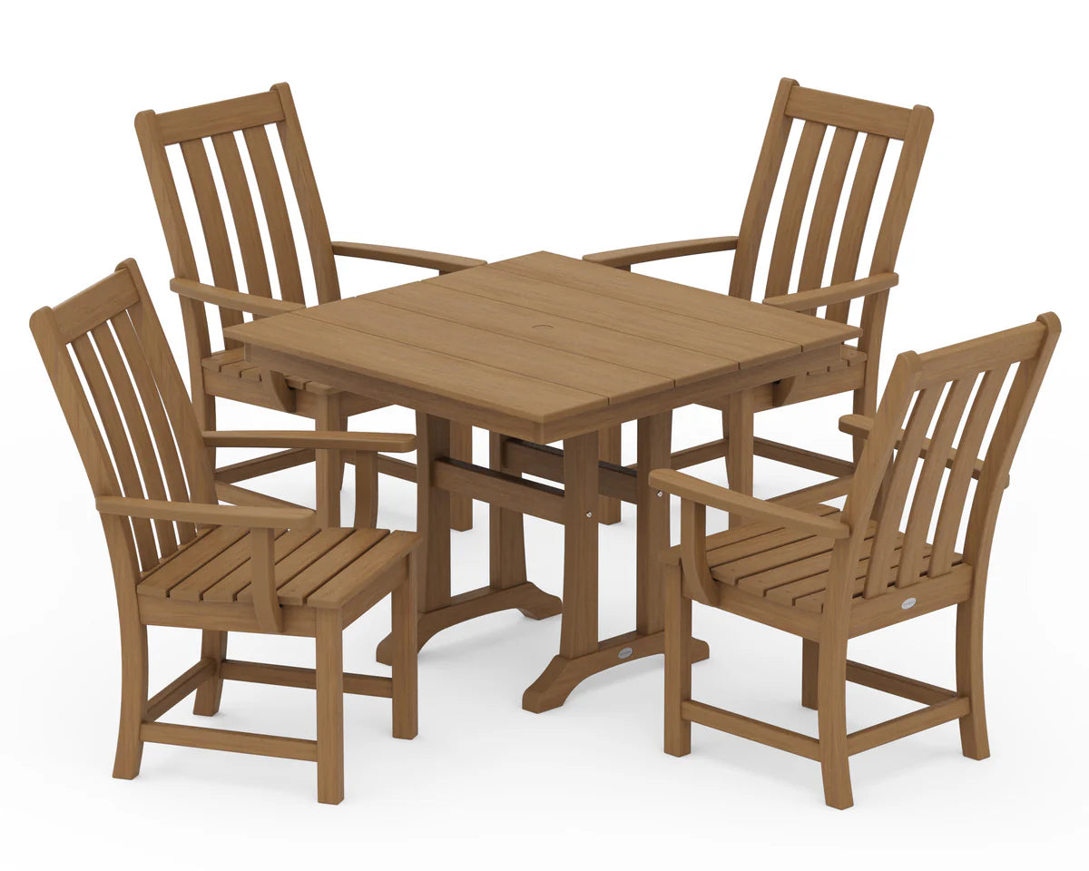 Vineyard 5-Piece Farmhouse Trestle Arm Chair Dining Set