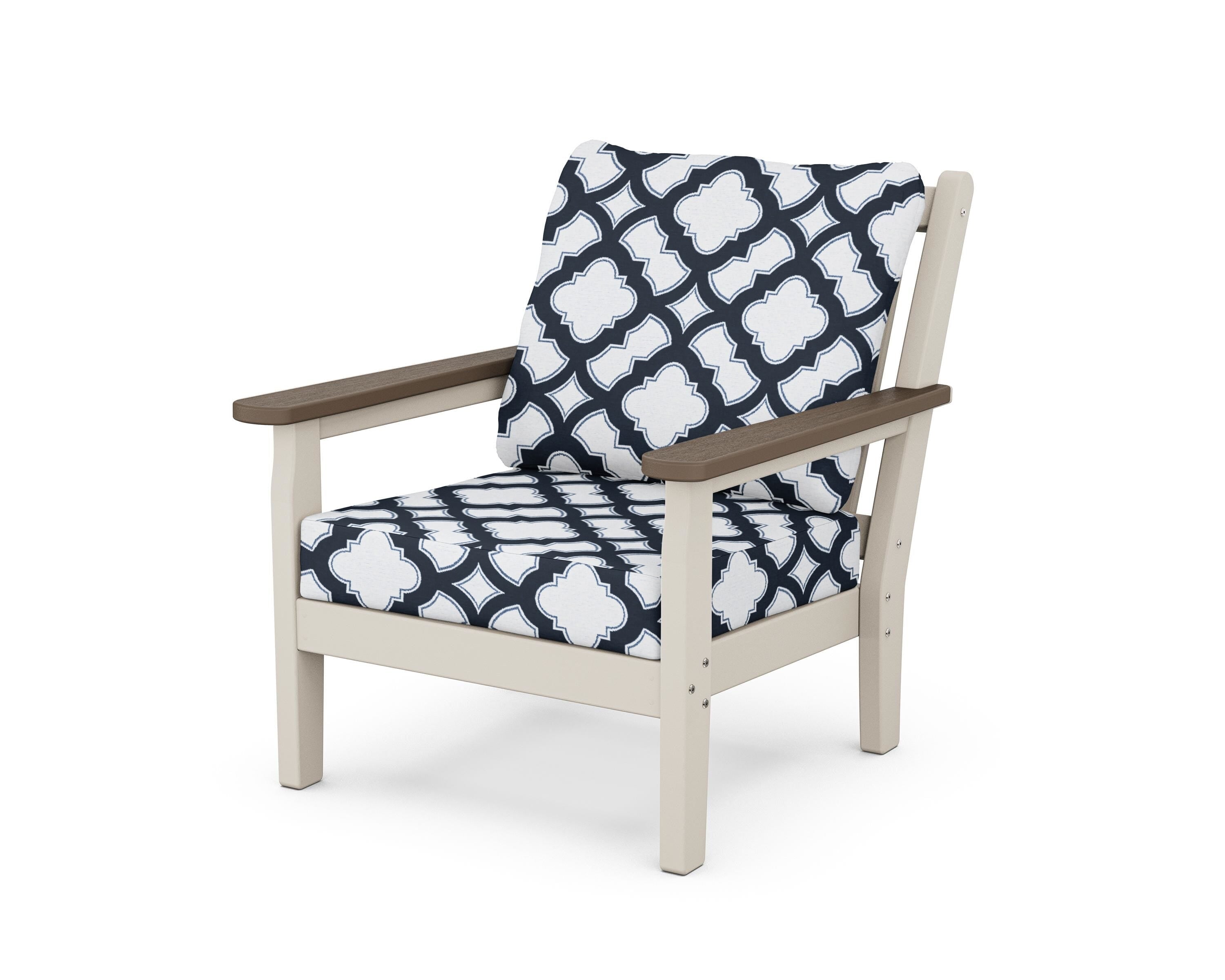 POLYWOOD® Chippendale Deep Seating Chair in Sand / Kona / Trellis Marine Indigo