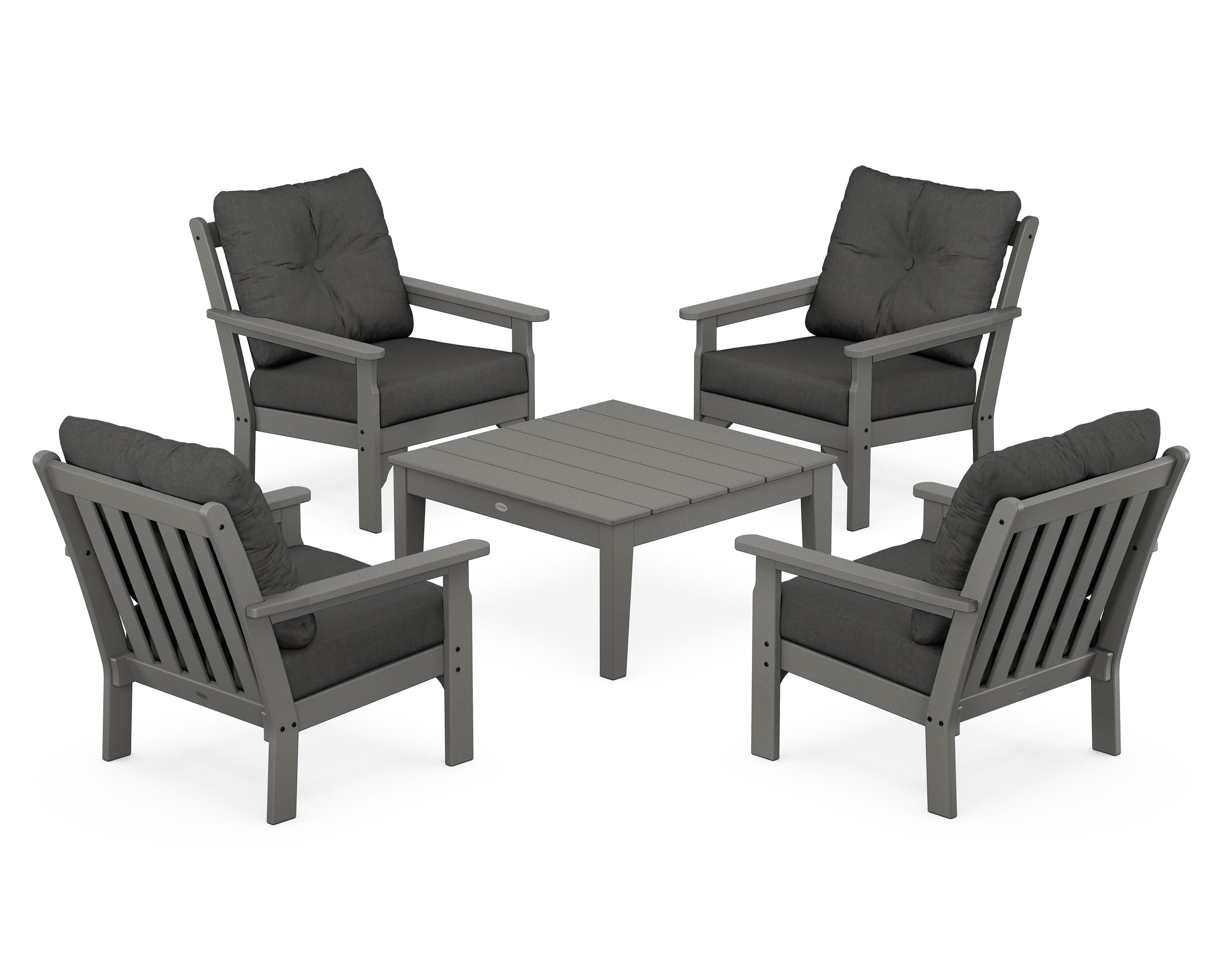 POLYWOOD® Vineyard 5-Piece Deep Seating Conversation Set in Slate Grey / Spectrum Carbon