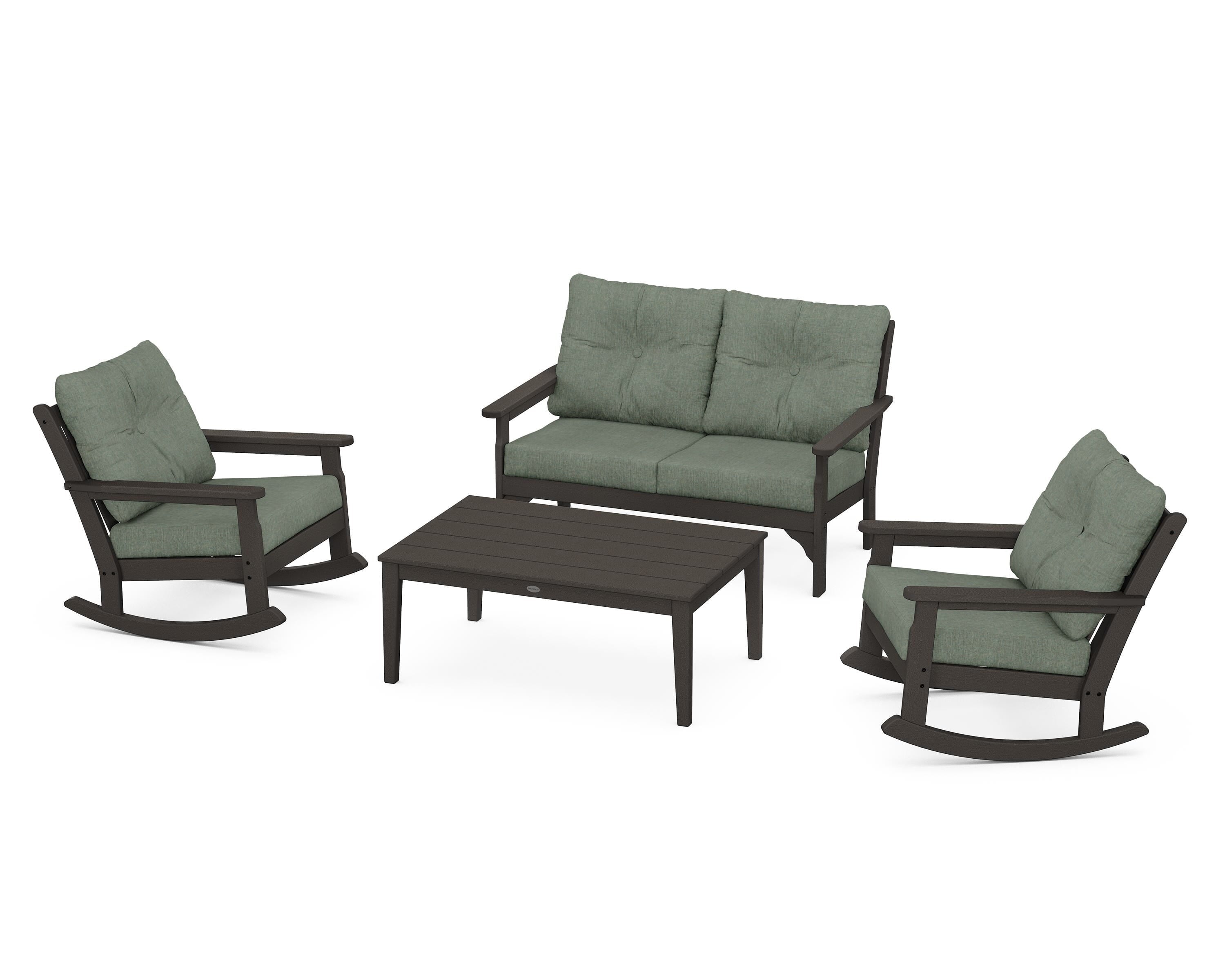 POLYWOOD® Vineyard 4-Piece Deep Seating Rocking Chair Set in Vintage Coffee / Cast Sage