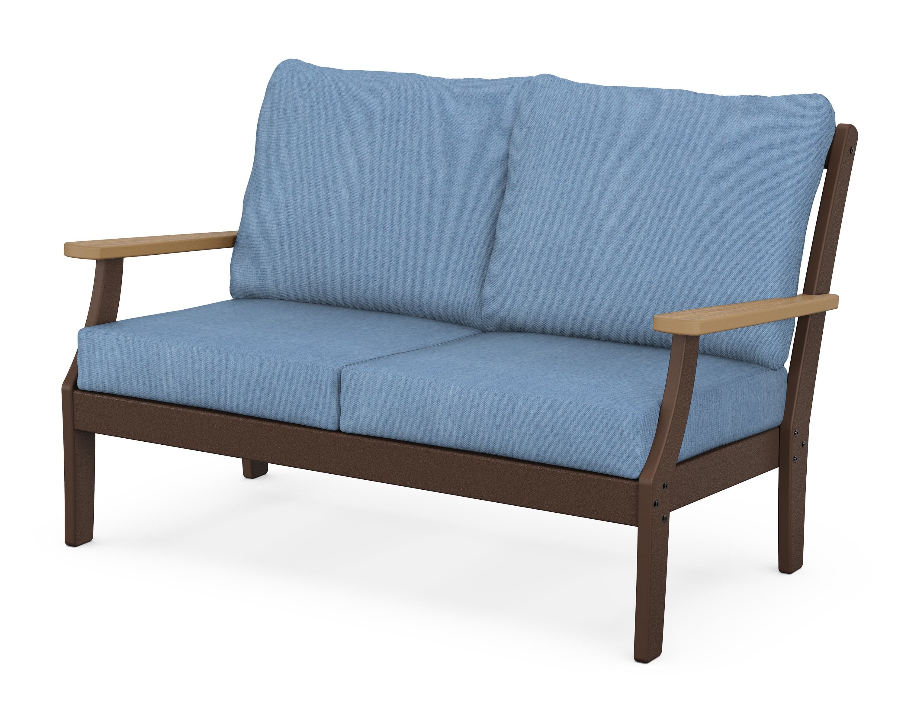 POLYWOOD® Braxton Deep Seating Loveseat in Mahogany / Natural / Sky Blue