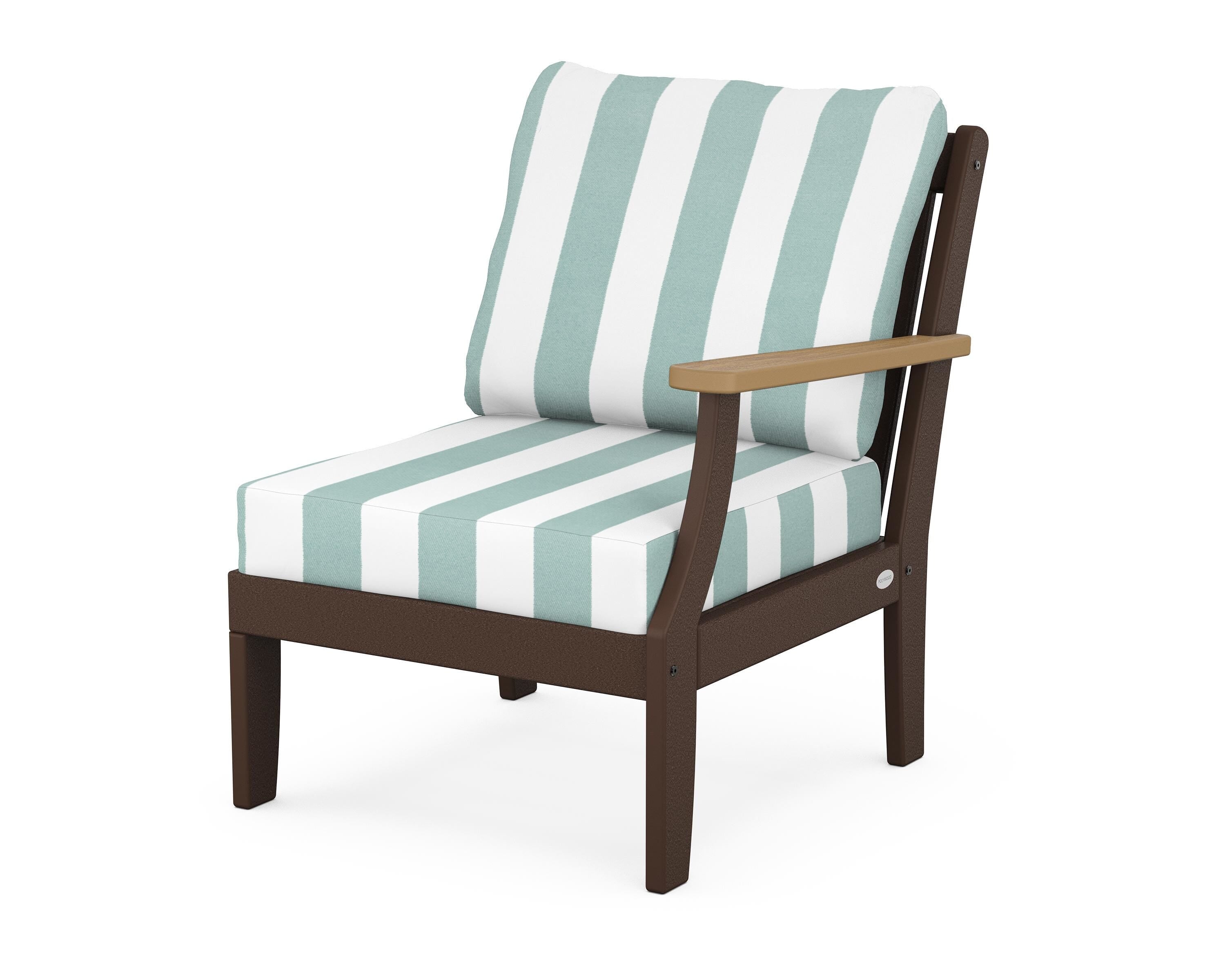 POLYWOOD® Braxton Modular Right Arm Chair in Mahogany / Natural / Cabana Stripe Glacier Spa