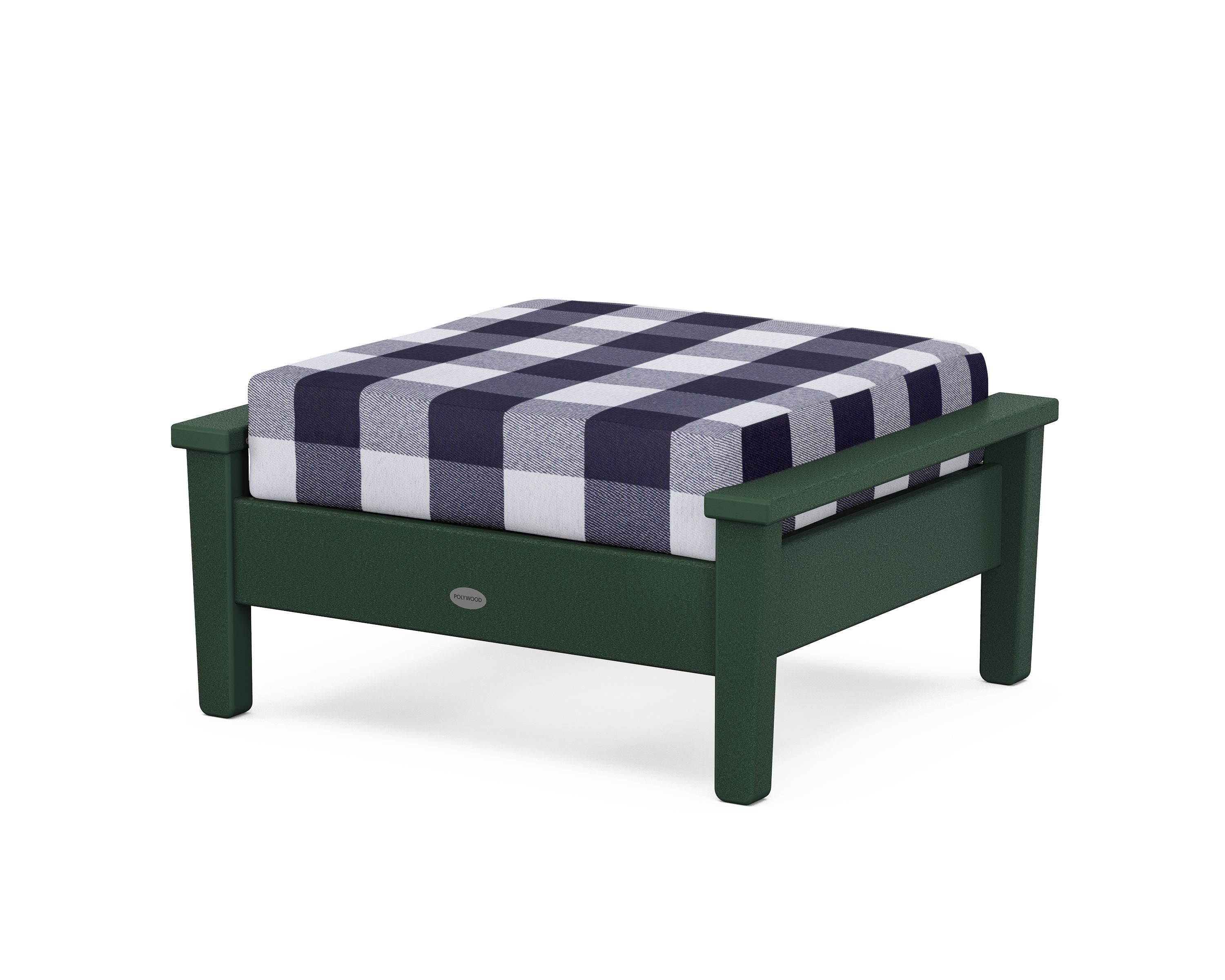 POLYWOOD® Prescott Deep Seating Ottoman in Green / Buffalo Plaid Navy