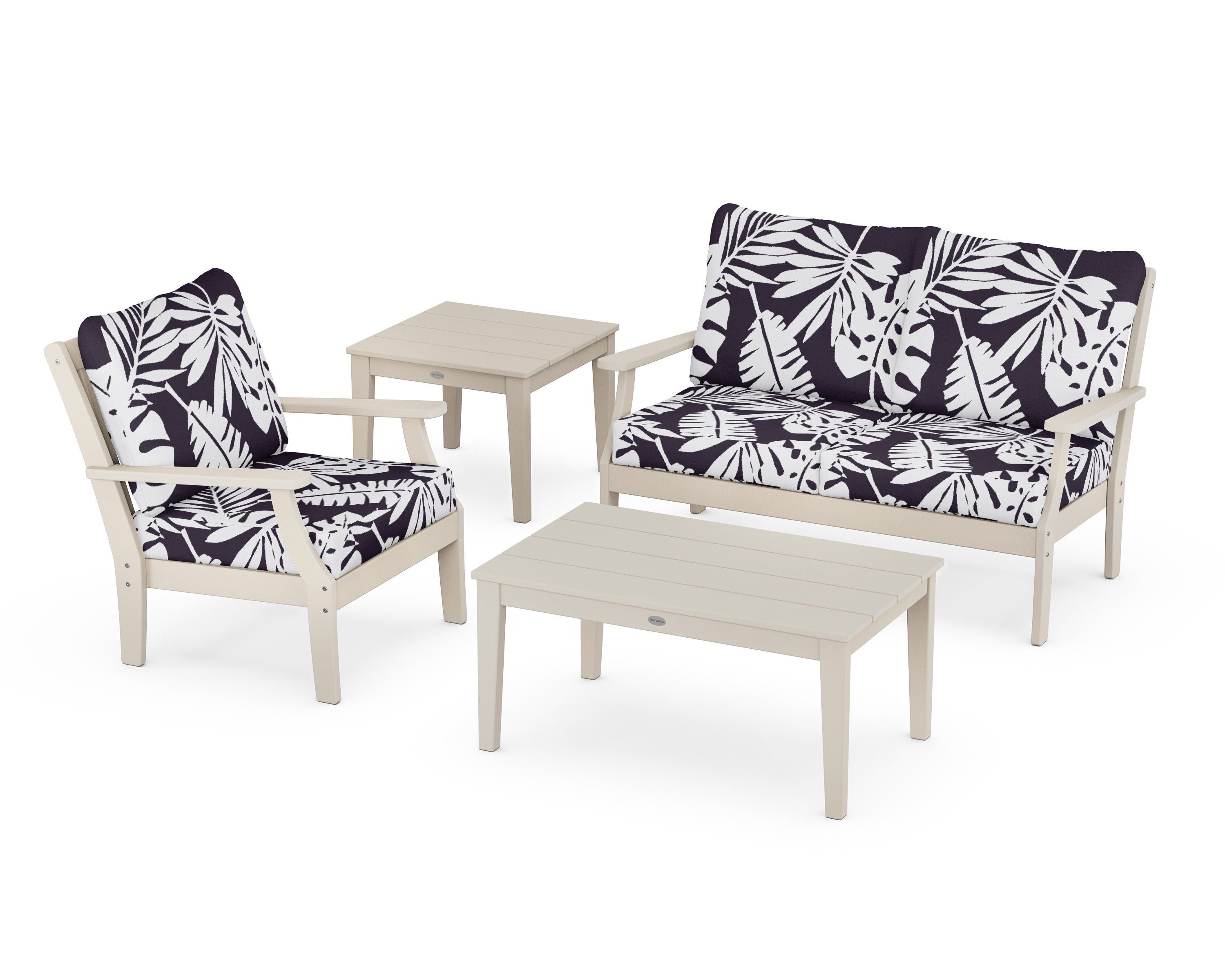POLYWOOD® Braxton 4-Piece Deep Seating Set in Sand / Leaf Navy