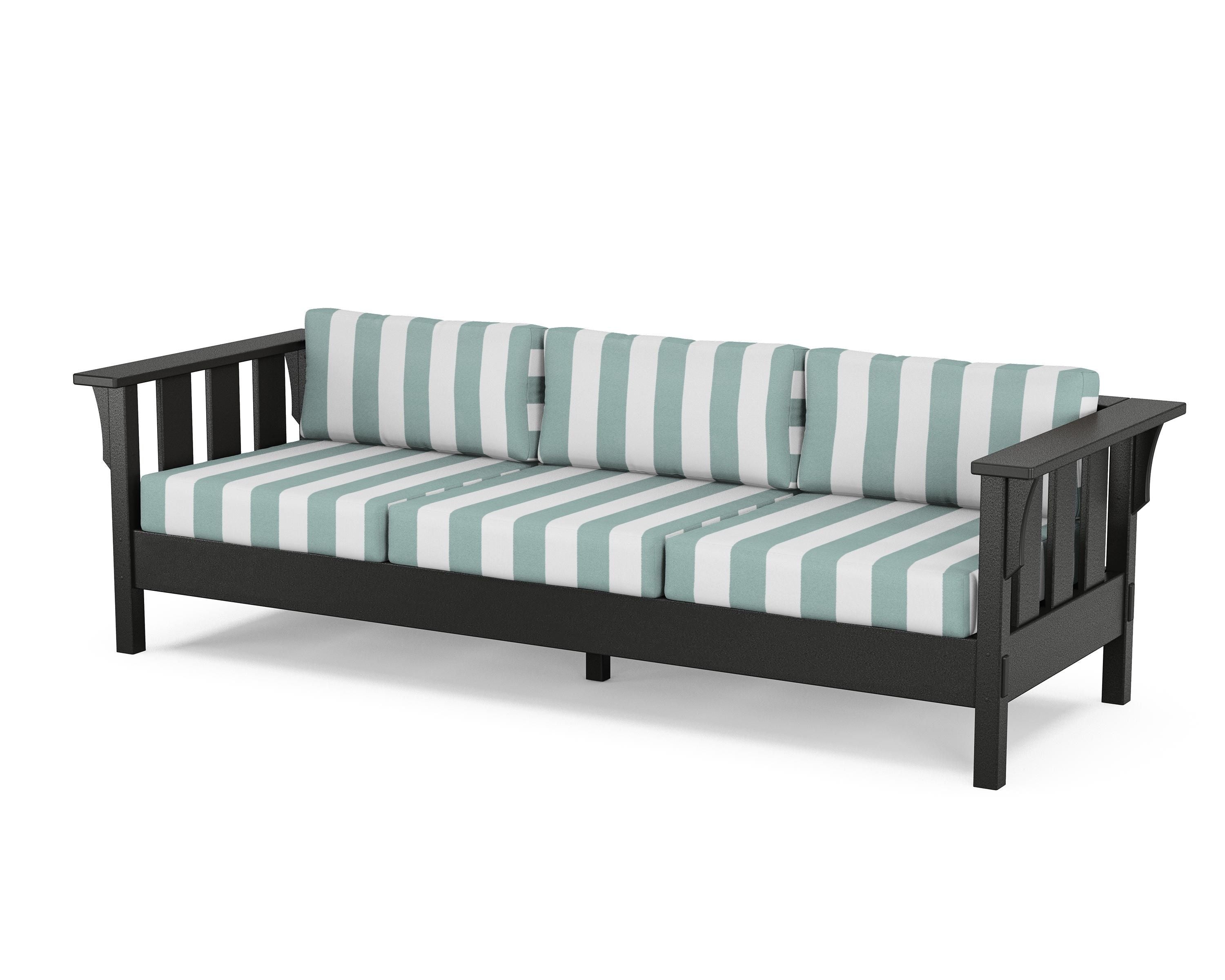 Martha Stewart by POLYWOOD® Acadia Deep Seating Sofa in Black / Cabana Stripe Glacier Spa