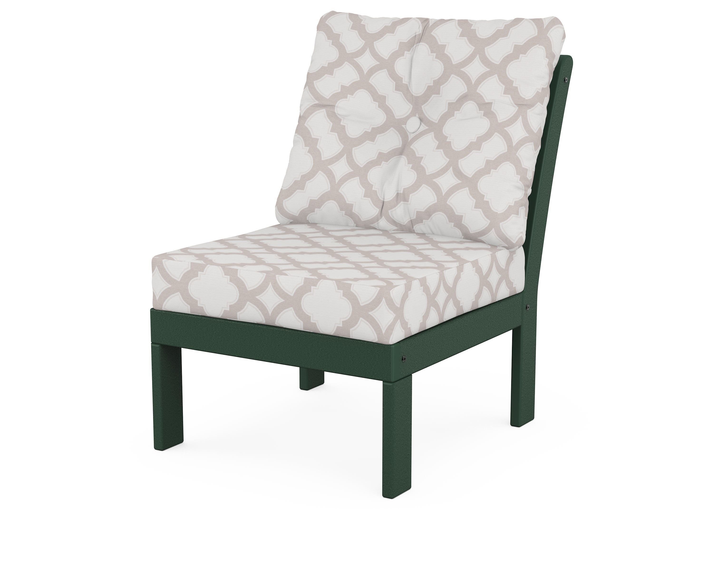 POLYWOOD® Vineyard Modular Armless Chair in Green / Trellis Dune Burlap