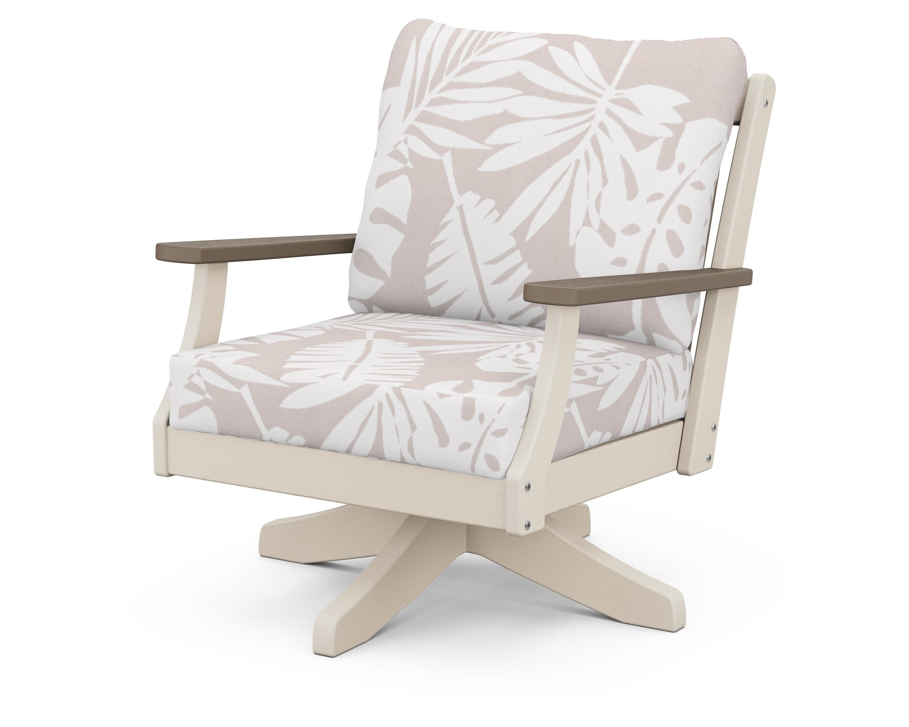 POLYWOOD® Braxton Deep Seating Swivel Chair in Sand / Kona / Leaf Dune Burlap