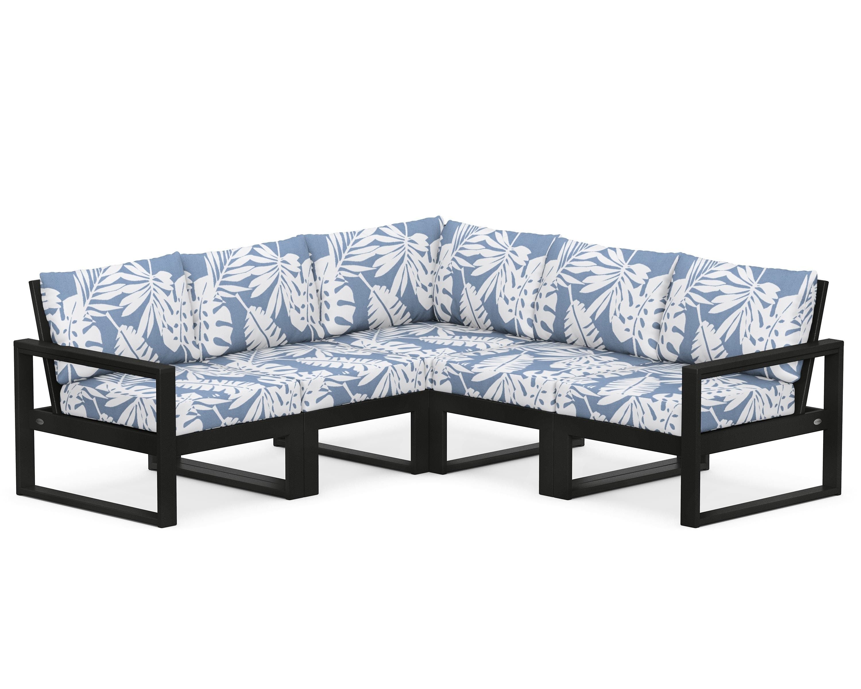 POLYWOOD® EDGE 5-Piece Modular Deep Seating Set in Black / Leaf Sky Blue