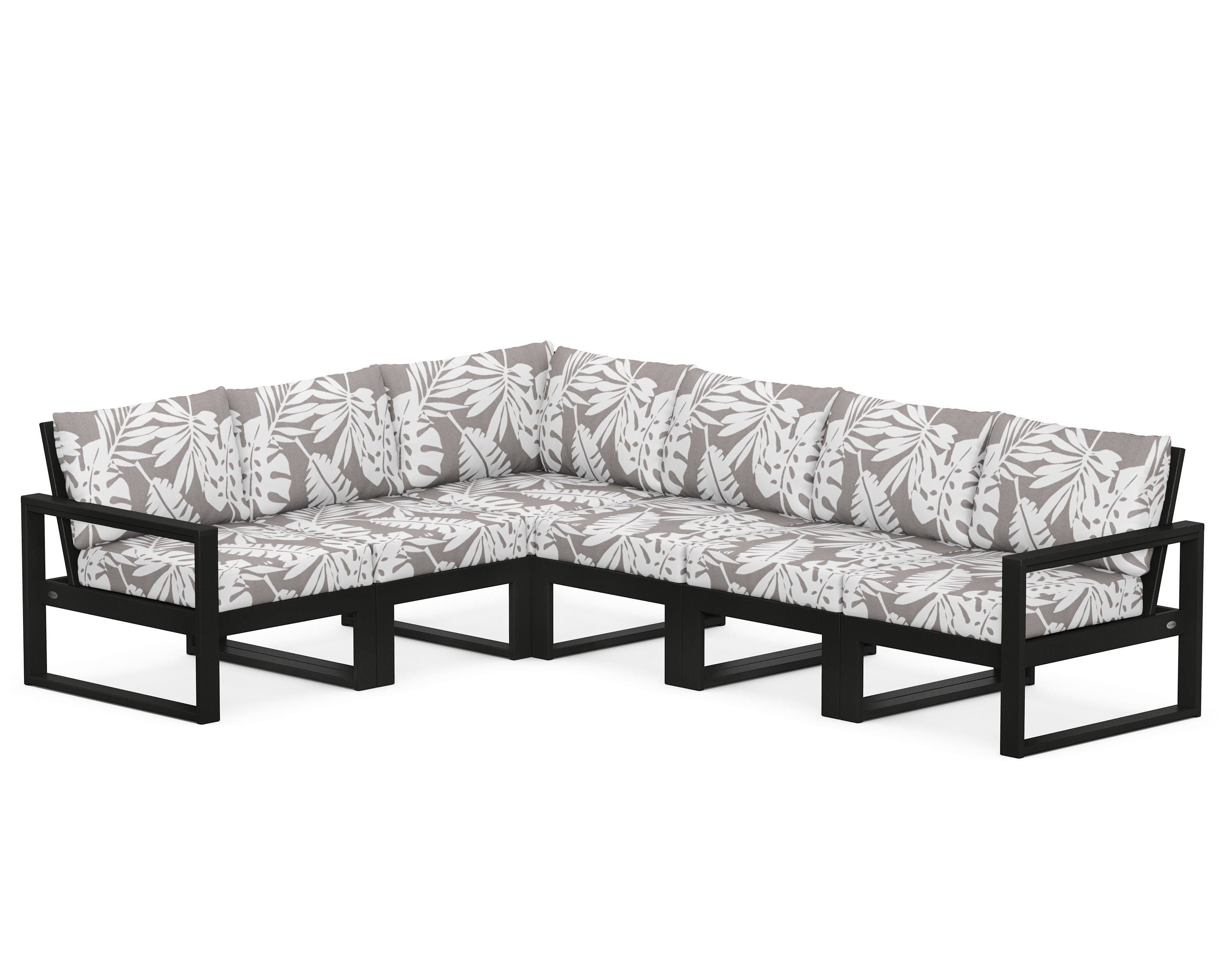 POLYWOOD® EDGE 6-Piece Modular Deep Seating Set in Black / Leaf Grey Mist