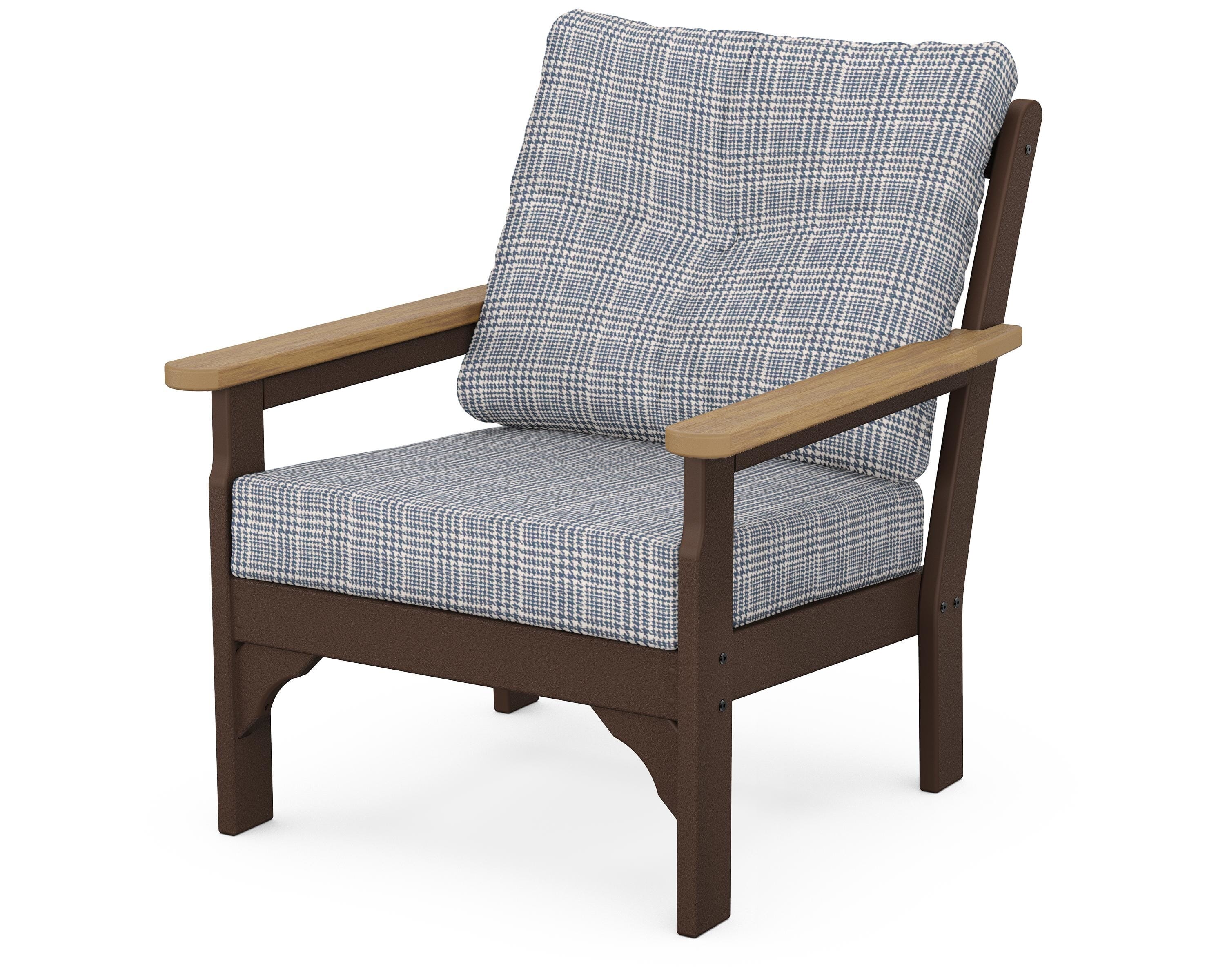 POLYWOOD® Vineyard Deep Seating Chair in Mahogany / Natural / Houndstooth Sky Blue