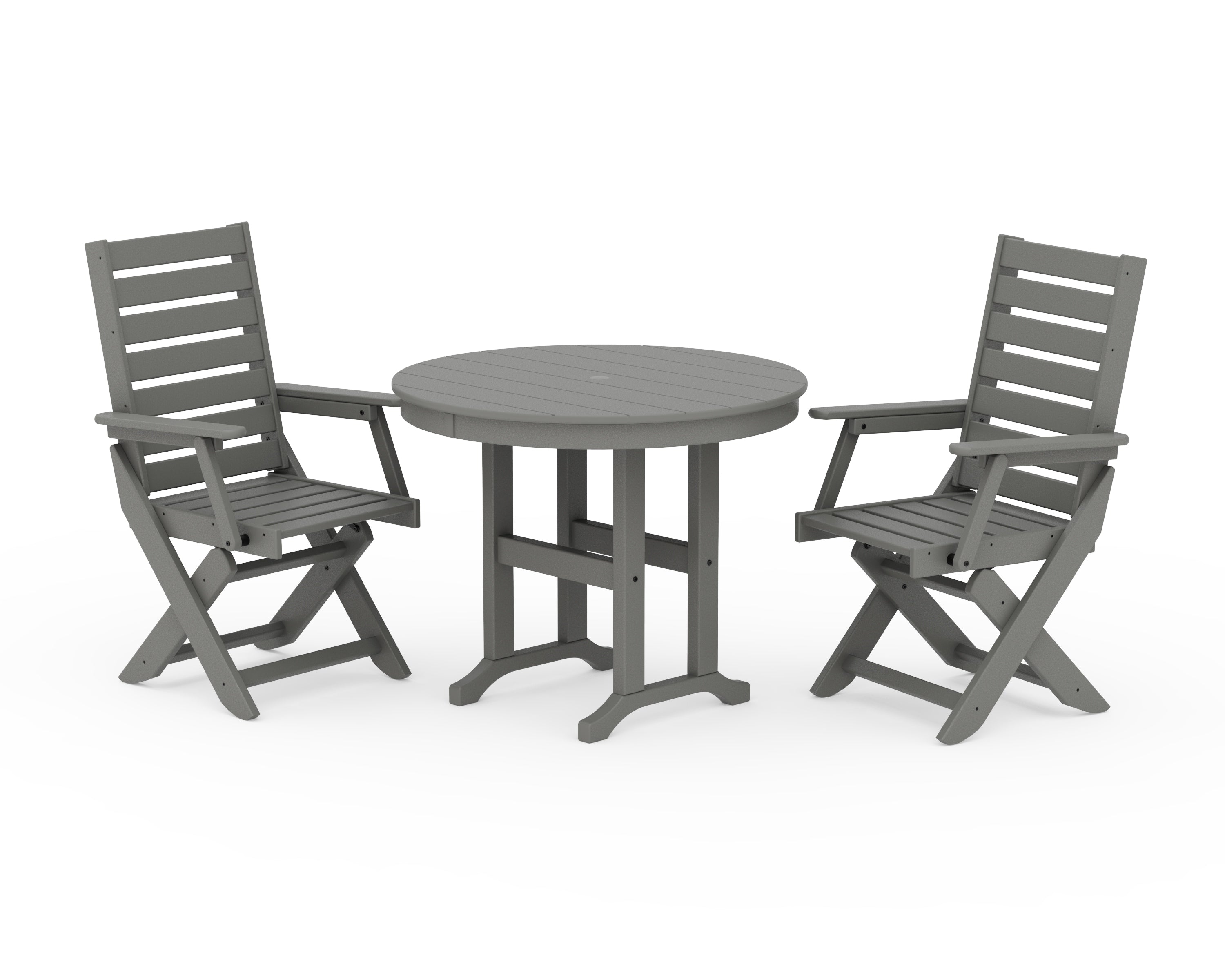 POLYWOOD® Captain Folding Chair 3-Piece Round Dining Set in Slate Grey