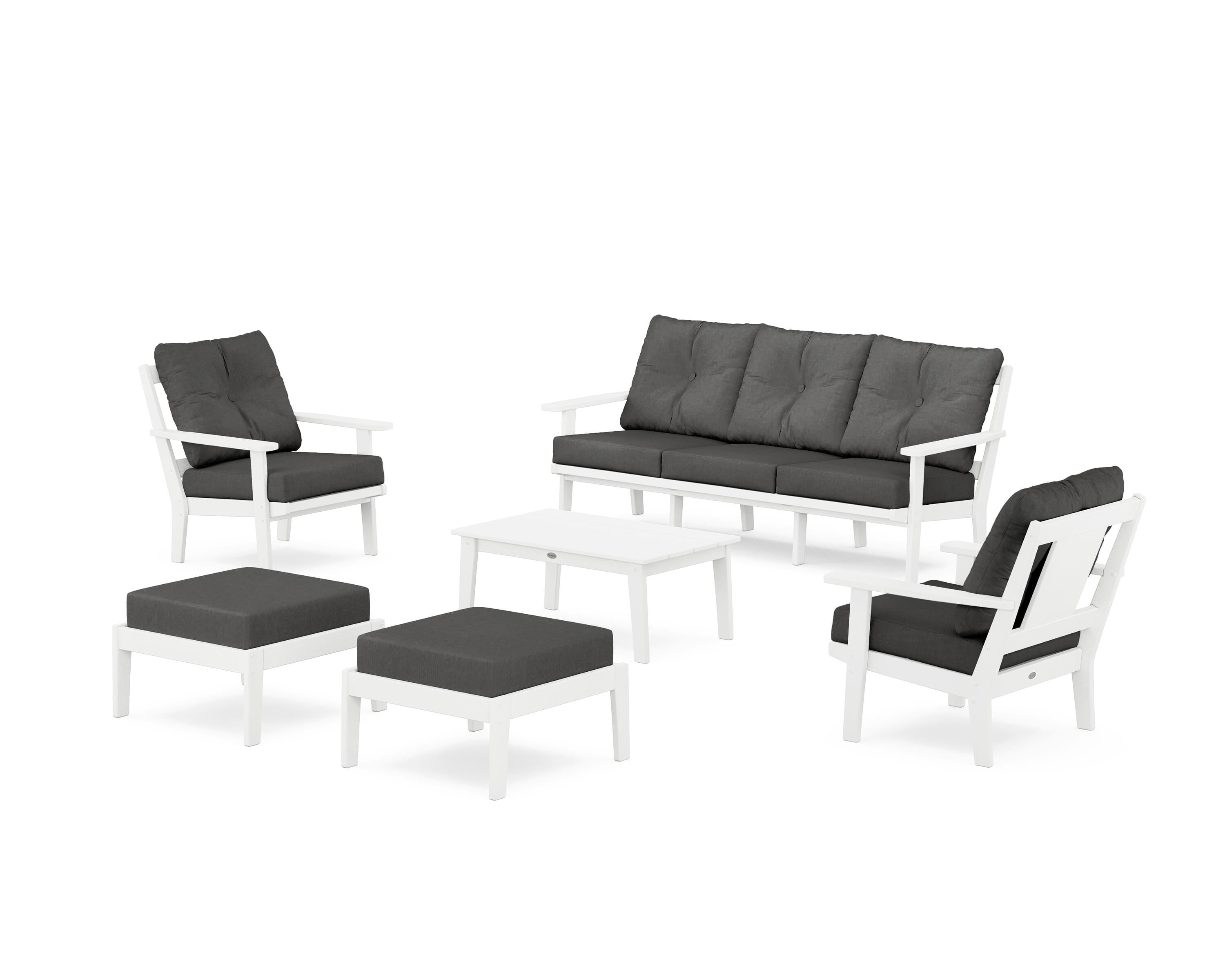 POLYWOOD® Prairie 6-Piece Lounge Sofa Set in White / Spectrum Carbon