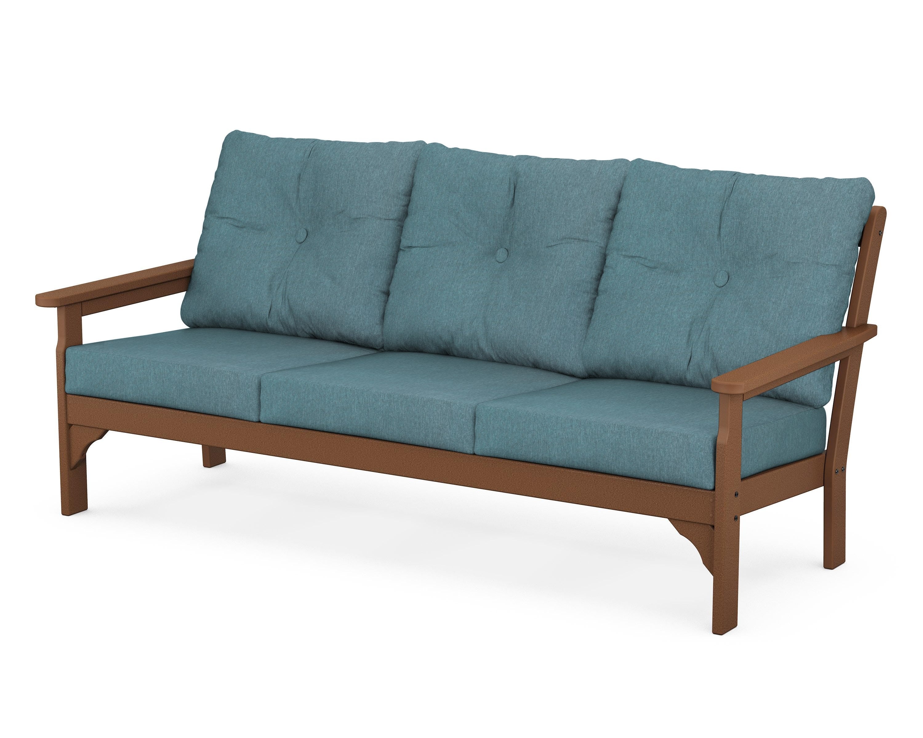 POLYWOOD® Vineyard Deep Seating Sofa in Teak / Ocean Teal