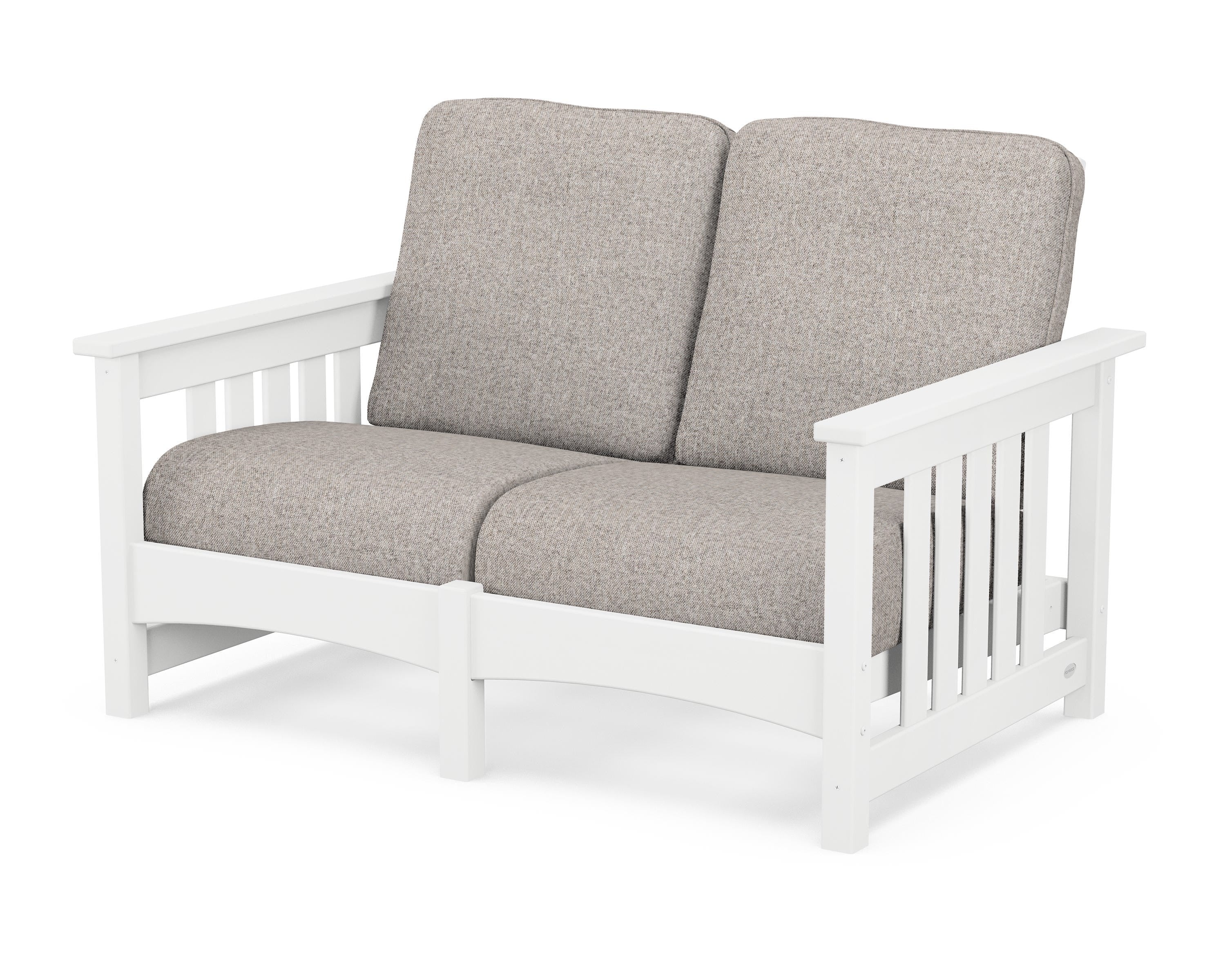 POLYWOOD® Club Mission Loveseat in White / Weathered Tweed