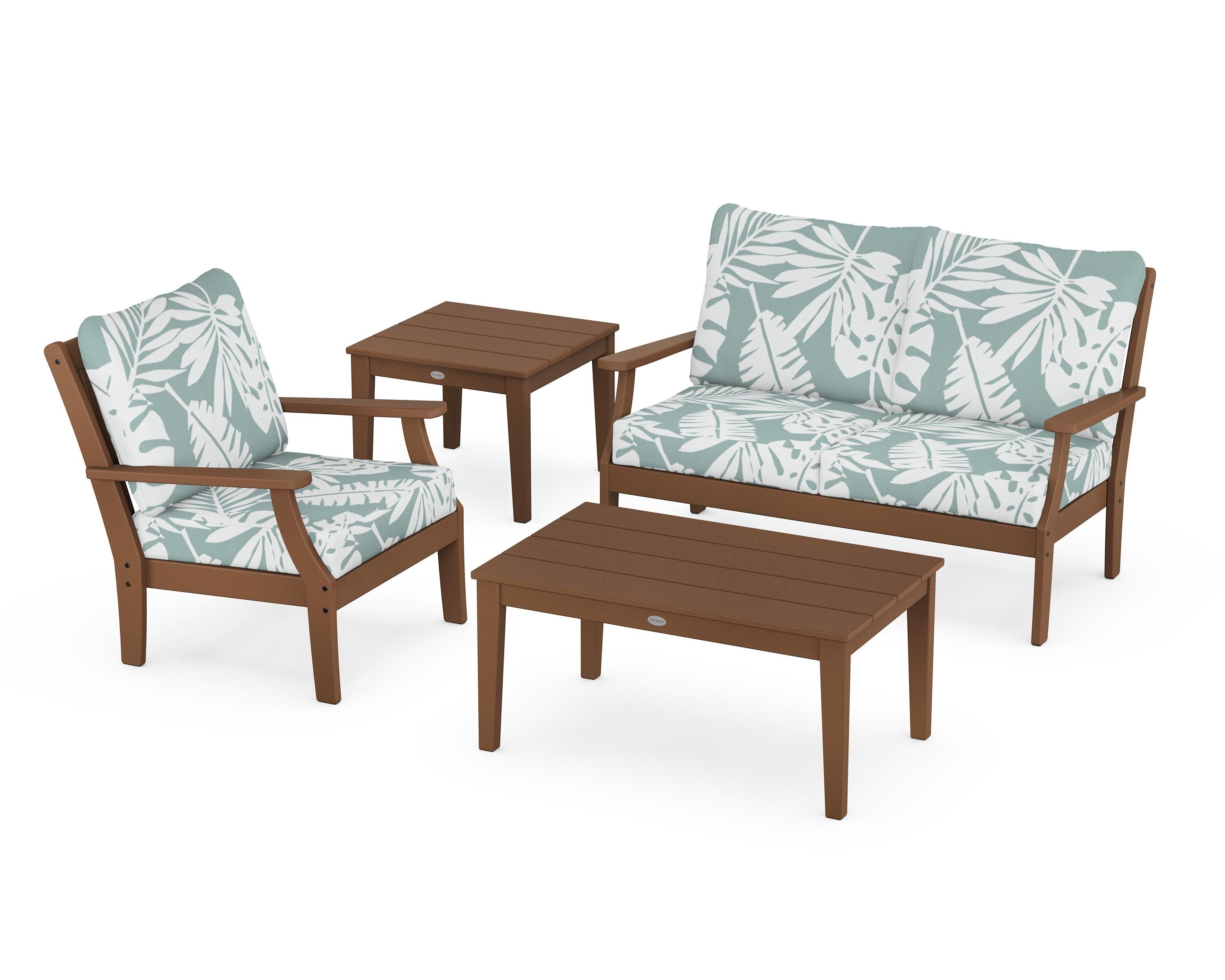POLYWOOD® Braxton 4-Piece Deep Seating Set in Teak / Leaf Glacier Spa