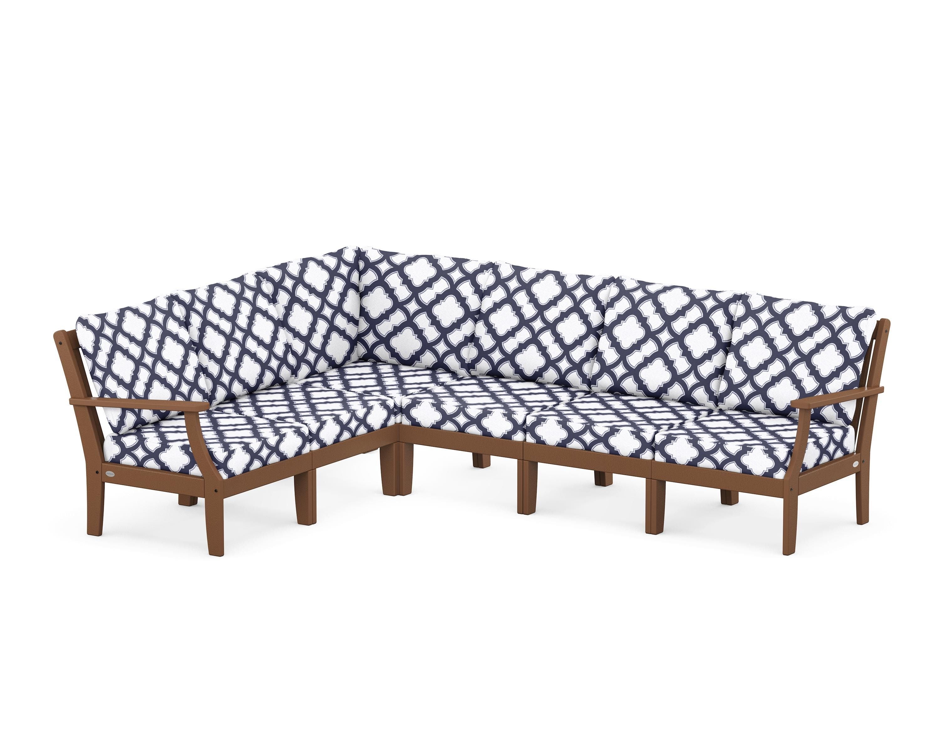 POLYWOOD® Braxton Modular 6-Piece Deep Seating Set in Teak / Trellis Navy